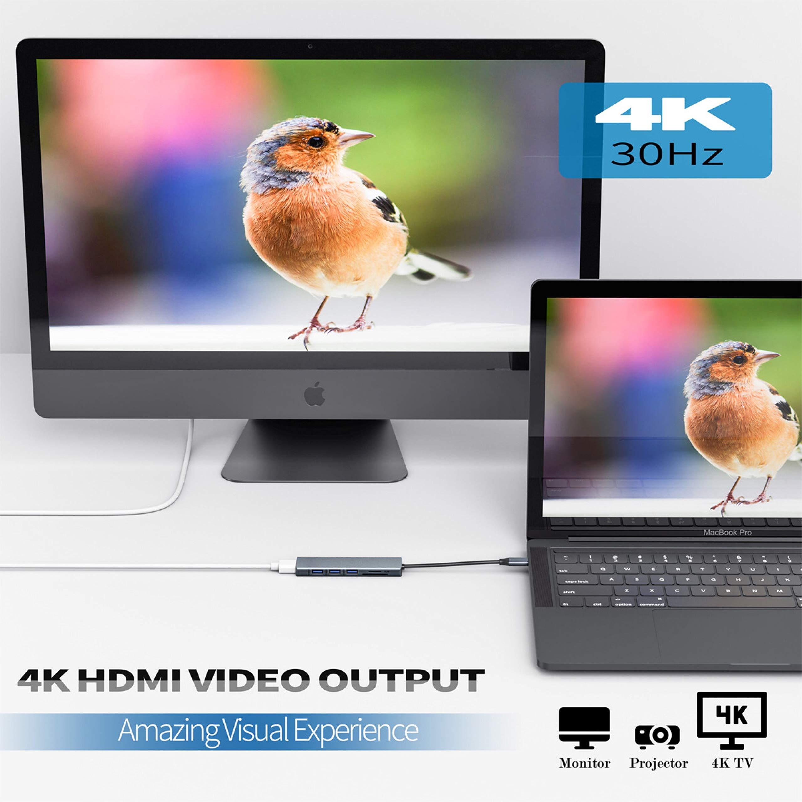 ULANSON USB C HDMI Adapter for MacBook Pro 2016/2017, 6 in 1 USB-C to HDMI Output, SD+MicroSD Card Reader and 3-Ports USB 3.0