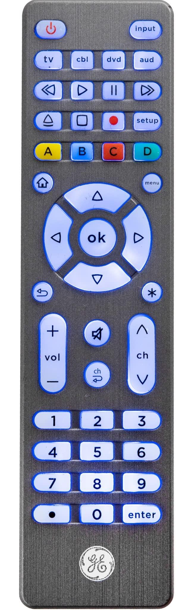 GE GE Backlit Universal Remote Controls for Samsung, Vizio, LG, Sony TVs, Blu-Ray Players, Streaming Devices (48843, 48848)