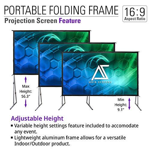 AKIA SCREENS Akia Screens 145 inch Portable Outdoor Projector Screen with Stand and Bag 16:9 8K 4K Ultra HD 3D Adjustable Height Foldable Projection Screen Silver for Movie Video Home Theater AK-OS145H1