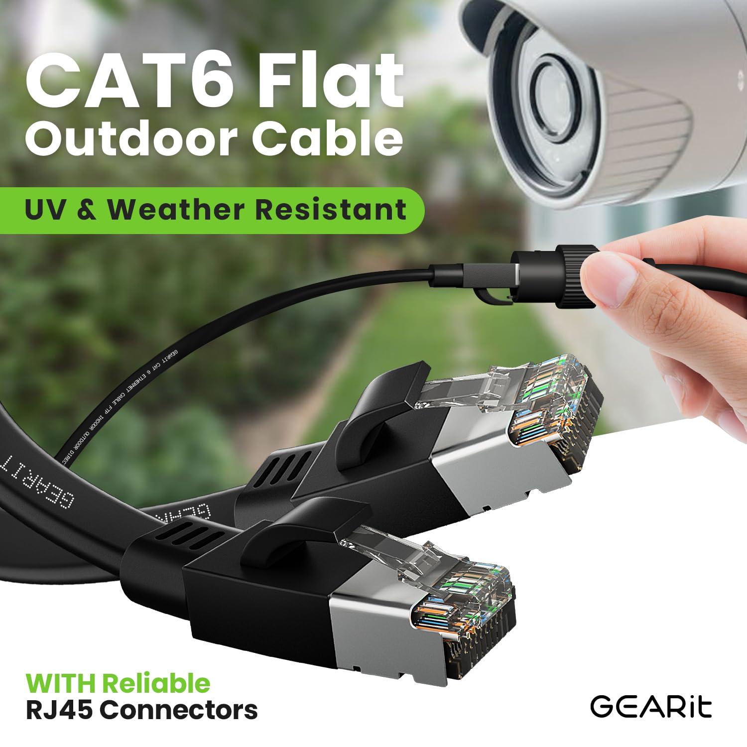 GearIT GearIT Cat 6 Outdoor Flat Ethernet Cable (75ft, Black) Direct Burial Rated LLDPE Jacket - Indoor Cat6 Shielded FTP 10Gbps High Speed Gaming Computer Network RJ45 Snagless Patch Cord Internet