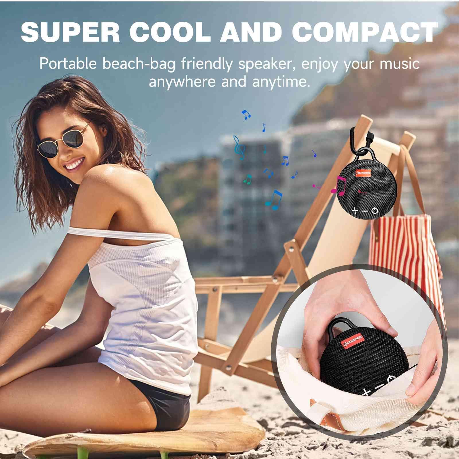 UrbanX UrbanX Audience Series IPX7 Bluetooth Waterproof Speaker with Clip, 20H Playtime, Compact Speaker with Big Sound, Punchy Bass, Wireless for Redmi 9T & Beach, Pool, Boat, Biking Black 2 Pack