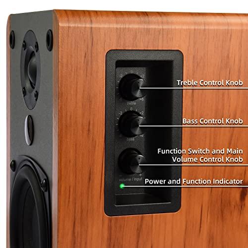 SINGING WOOD SINGING WOOD BT25 (2024 Version) Bluetooth Active Bookshelf Speakers with Optical Aux inputs Subwoofer Line Out for PC, TVs, Turntable, Wooden Enclosure,80W-Beech Wood