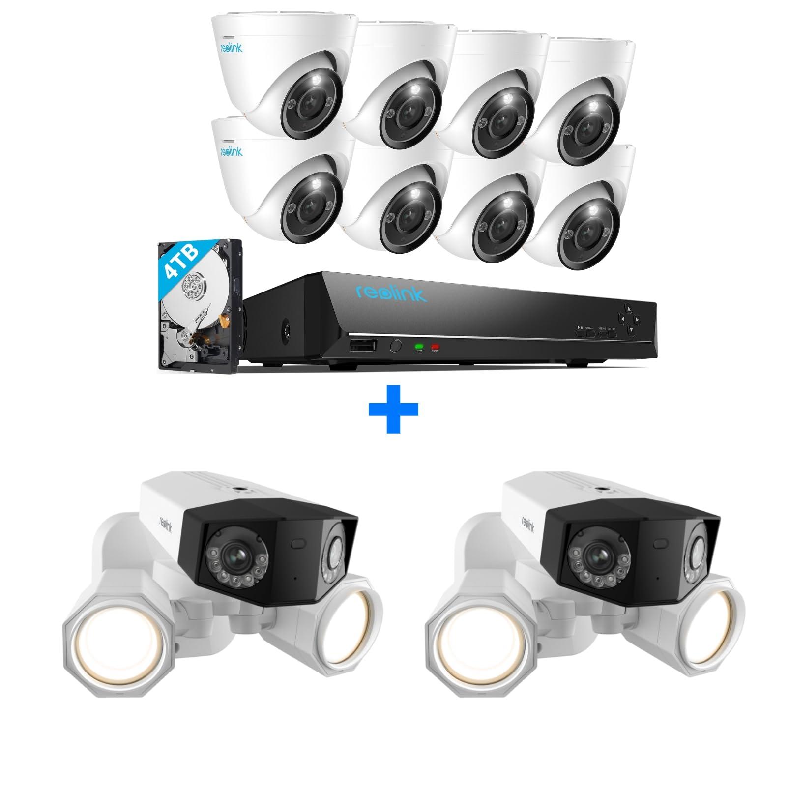 REOLINK REOLINK 12MP Security Camera System, 8pcs Outdoor IP Security Camera Color Night, 2-Way Talk, 16CH NVR 4TB HDD, RLK16-1200D8-A Bundle with 2pcs Duo Floodlight PoE 4K Ultra-Wide Angle Camera