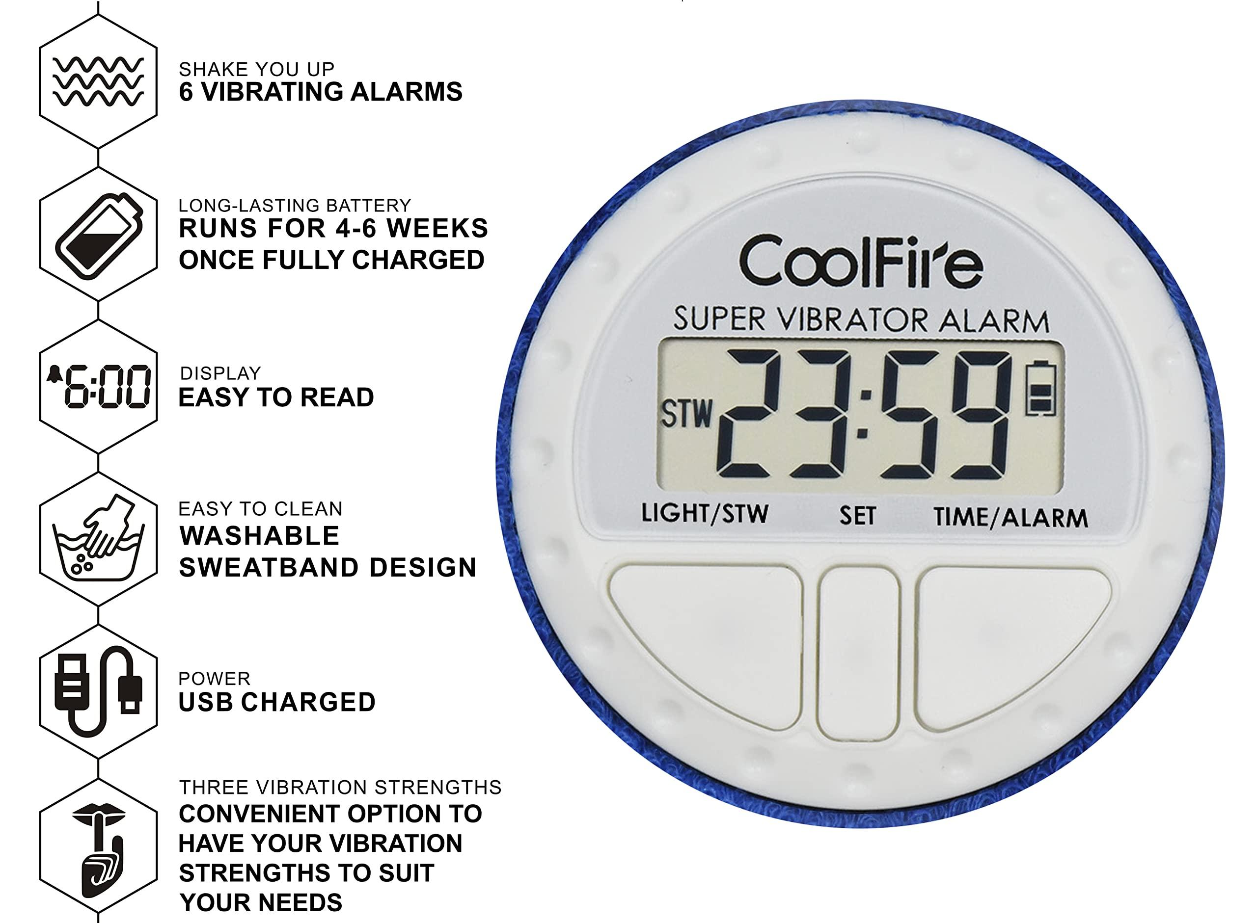 Coolfire Coolfire Vibrating Alarm Clock - Silent Alarm Wristband Vibrating Alarm Watch. Silent Wrist Shock Alarm Clock. Vibration Alarm Bracelet Alarm Clock Deep Sleeper & Vibrate Alarm (Purple)