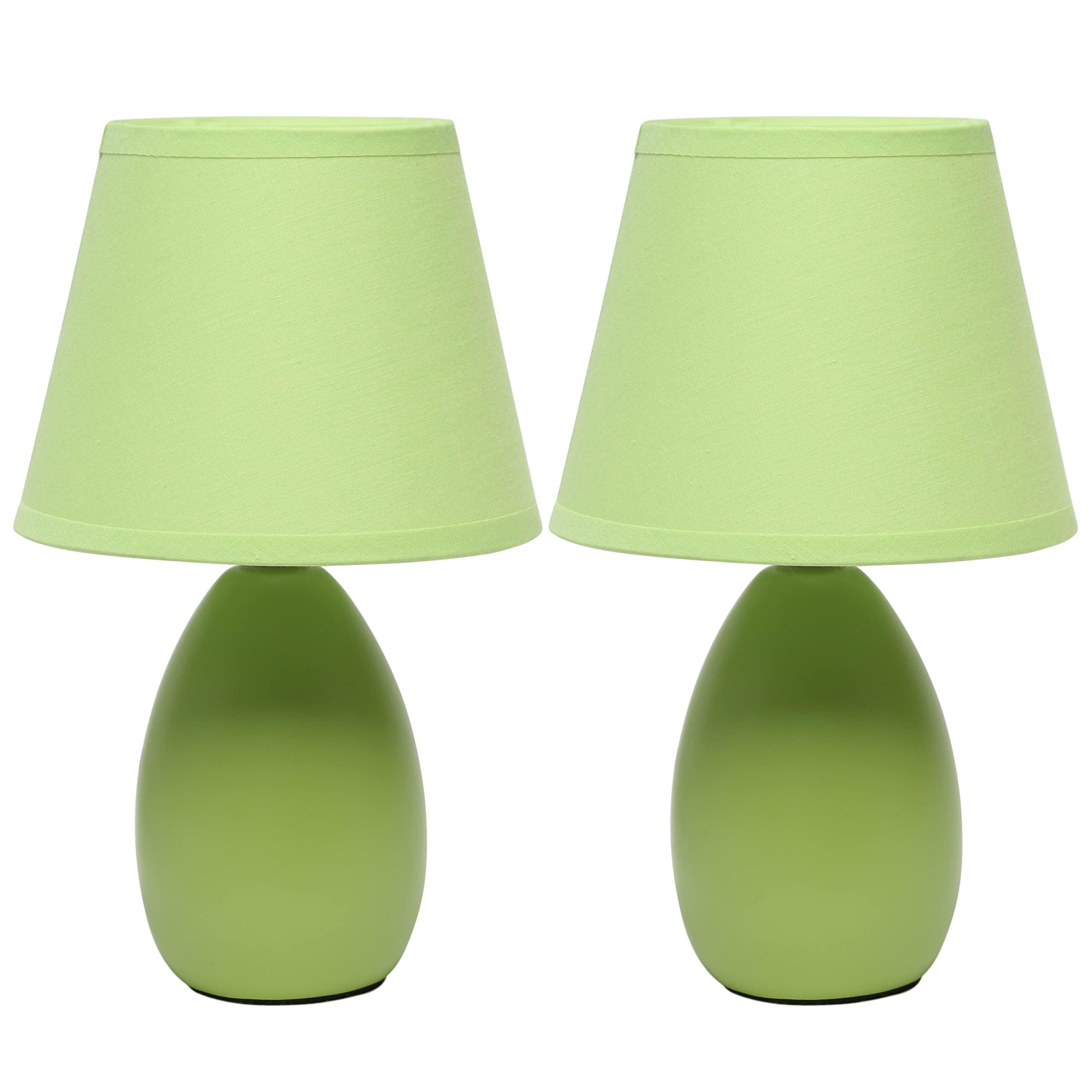 Simple Designs Simple Designs LT2009-GRN-2PK Mini Oval Egg Ceramic Bedside Table Lamp 2 Pack Set, Green