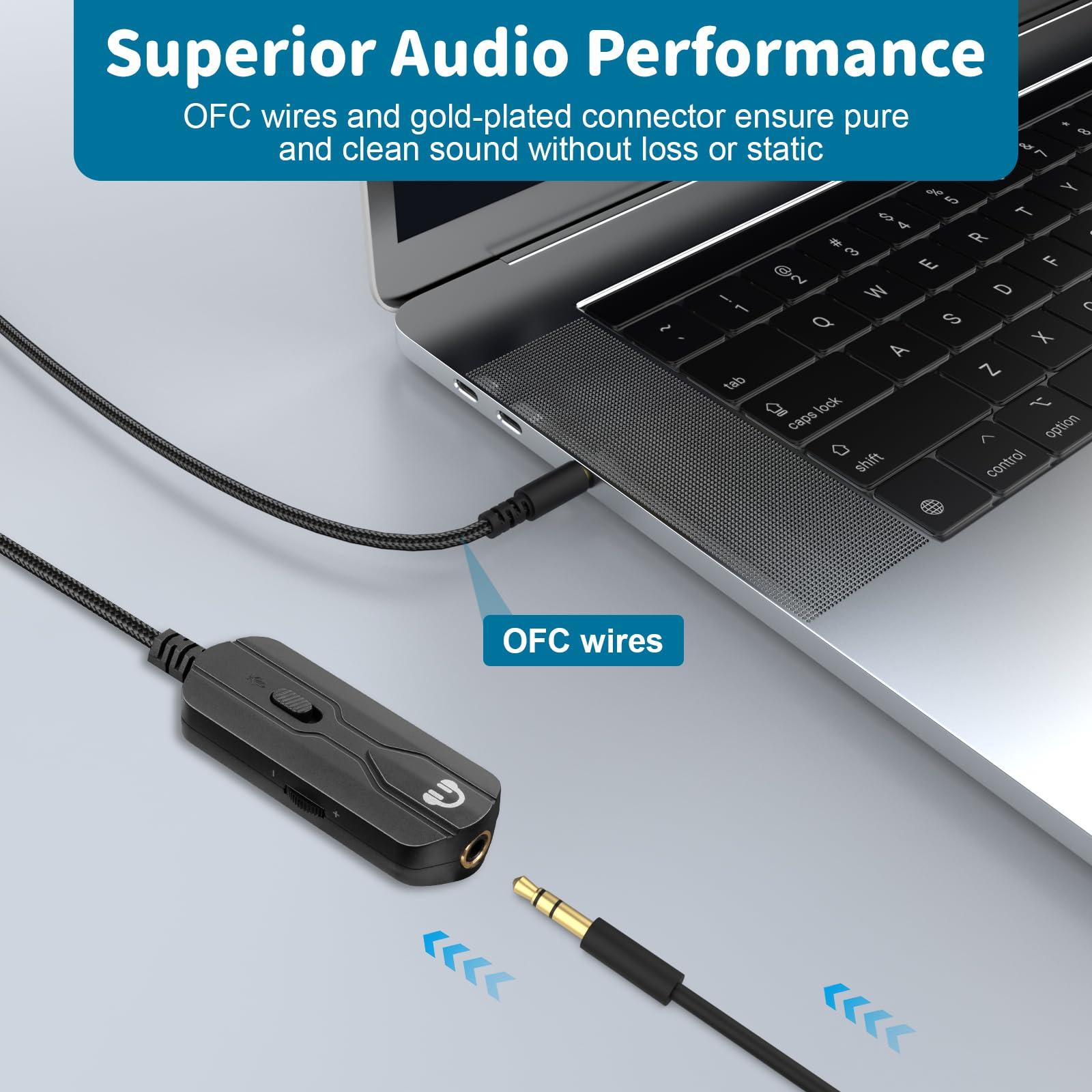 Zosvoses Zosvoses Headphone Extension Cable with Mute & Volume Controls Compatible with Bose 700, QC45, QC35 II, QC35, QC25, QC15 Headphones, 3.5mm Male to Female Stereo Audio Cable, 5ft