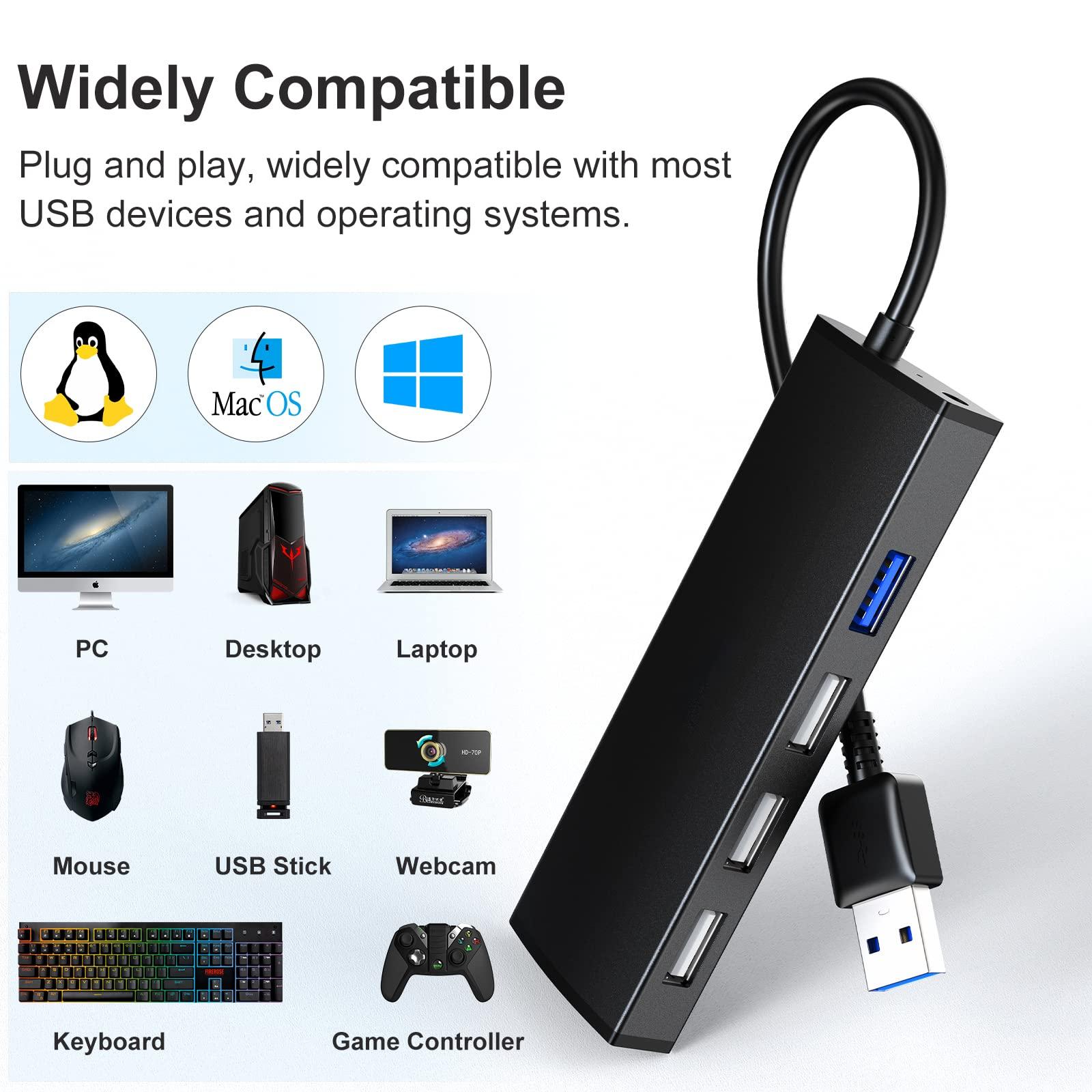 VEMONT USB Hub,VEMONT 4-Port USB 3.0/2.0 HUB,Ultra Slim Portable High-Speed USB Splitter Applicable for PC Laptop, Desktop, Notebook, MacBook and More