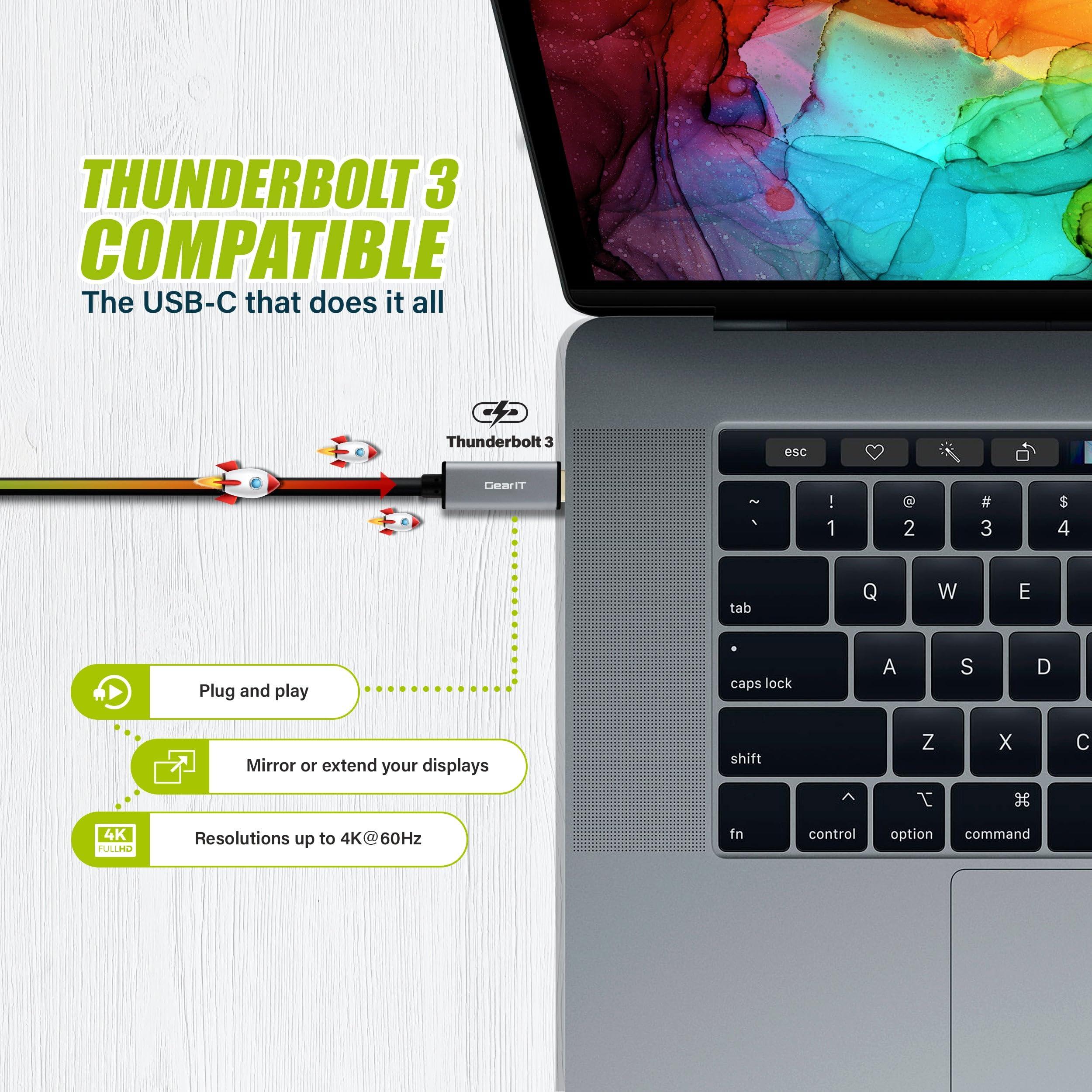 GearIT GearIT 10ft USB-C to HDMI Cable [Thunderbolt 3 Port Compatible] USB Type C to HDMI Cable (4K@60Hz) for MacBook Pro 2018/2017, MacBook Air, iPad Pro 2018, Surface Book 2, Samsung S10 and More, Black