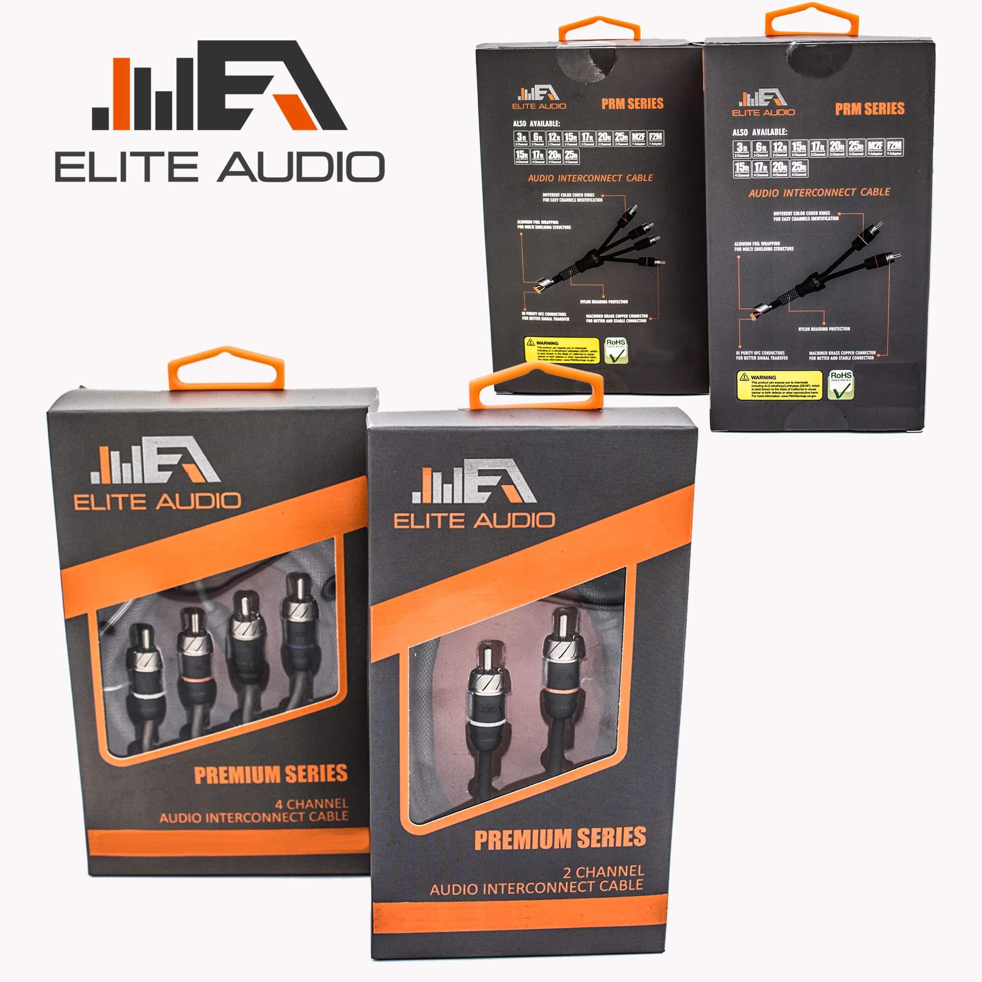 Elite Audio Elite Audio, EA-PRM415 + EA-PRM1.5, RCA Cable Bundle, 100 Percent OFC Copper Cable, Shielded and Twisted Wire, Male to Male Brass Connectors, 15 Feet 4-Channel and 1.5 Feet 2-Channel Pack