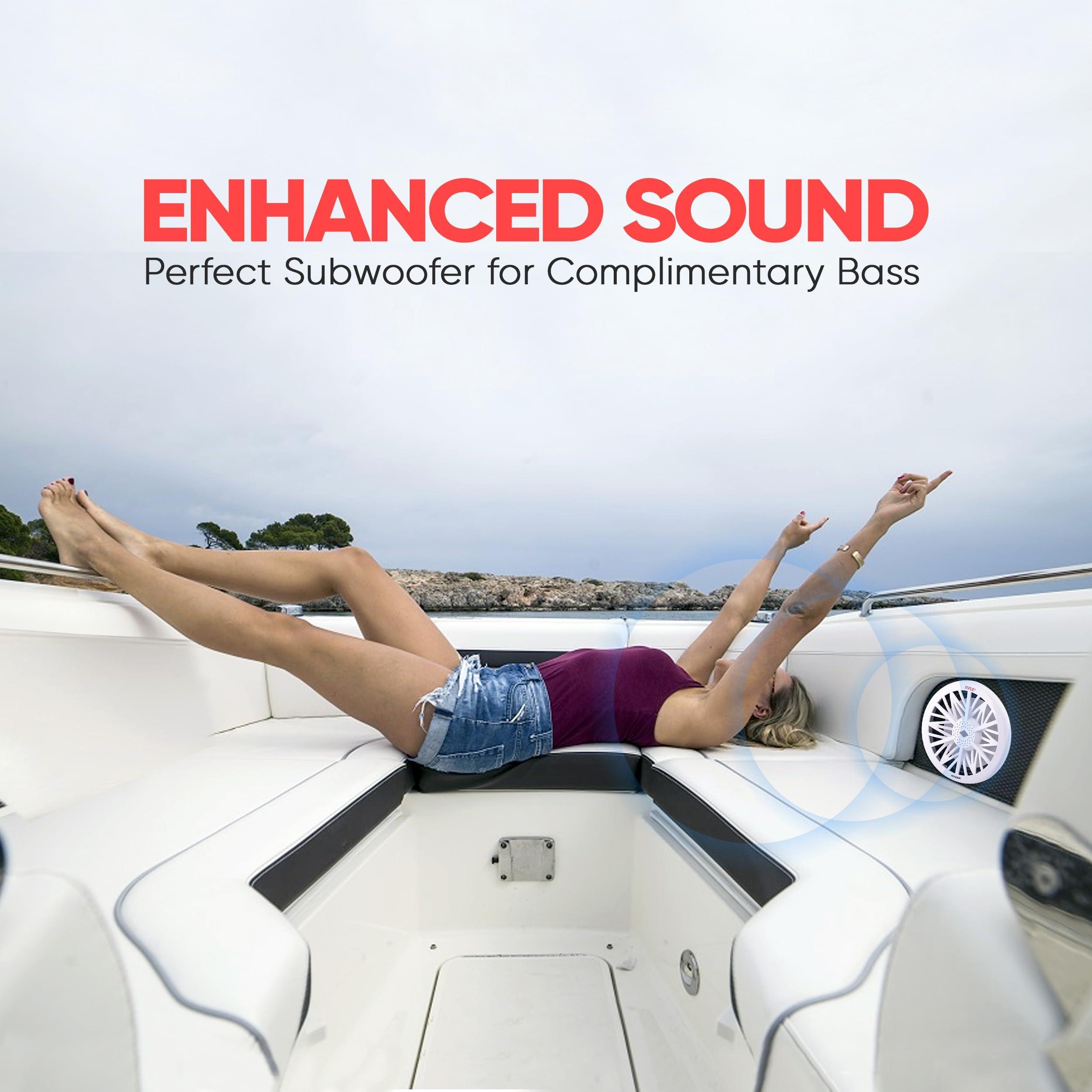 Pyle Pyle 10-Inch Outdoor Marine Audio Subwoofer - 500 Watt Single White Waterproof Bass Loud Speaker For Marine Stereo Sound System, Under Helm or Box Case Mount in Small Boat, Water Vehicle - PLMRW10