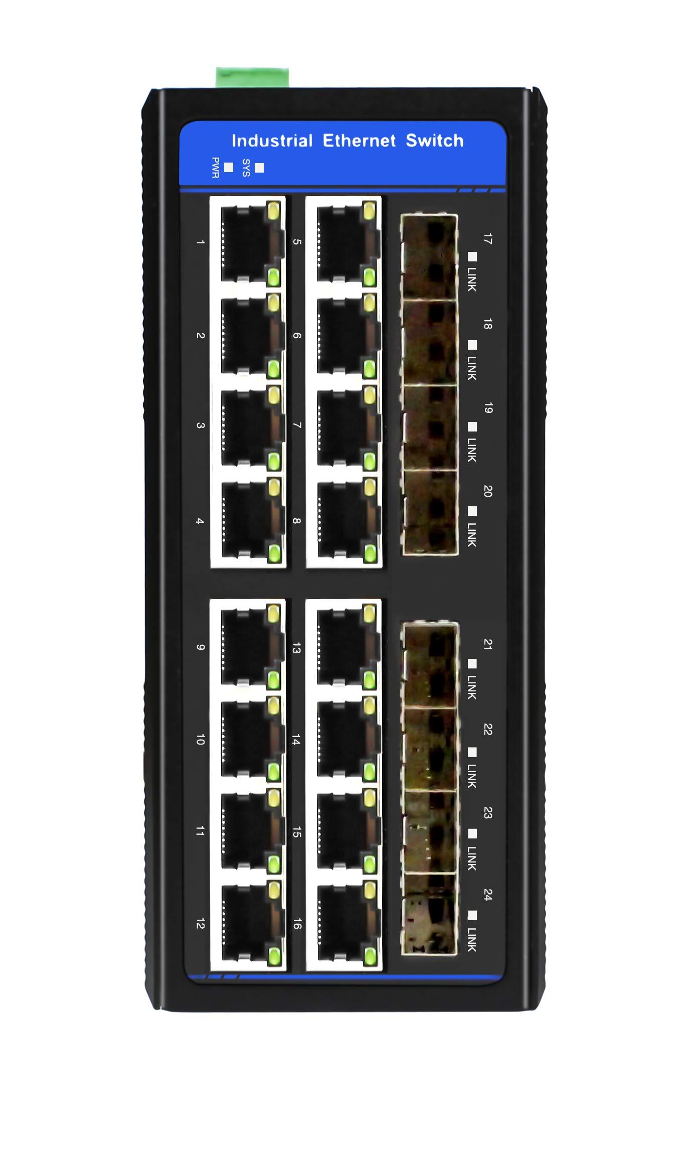 ROBOfiber HGW-1608SM-PSE - 16x RJ45 + 8X SFP Ports Gigabit Ethernet Managed PoE Industrial Fiber Switch 240W Total Power, DIN Rail Mount, -40 to +75 Celsius