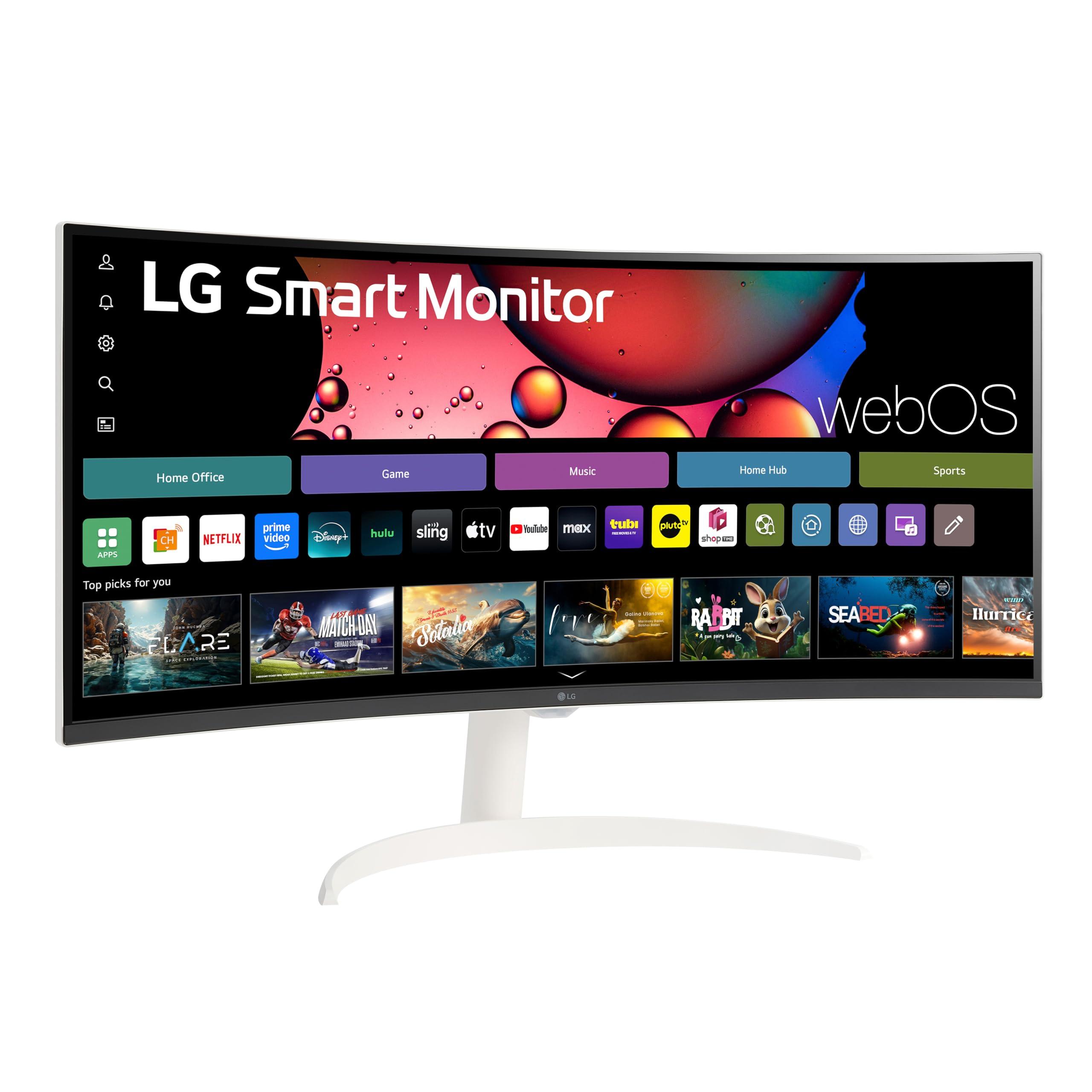LG LG 34SR60QC-W 34-inch QHD (3440x1440) Curved Smart Monitor with Streaming, UltraWide Screen, webOS, HDR10, 100Hz, Built-in Speaker, AirPlay2, Screen Share, Bluetooth, ThinQ App, White