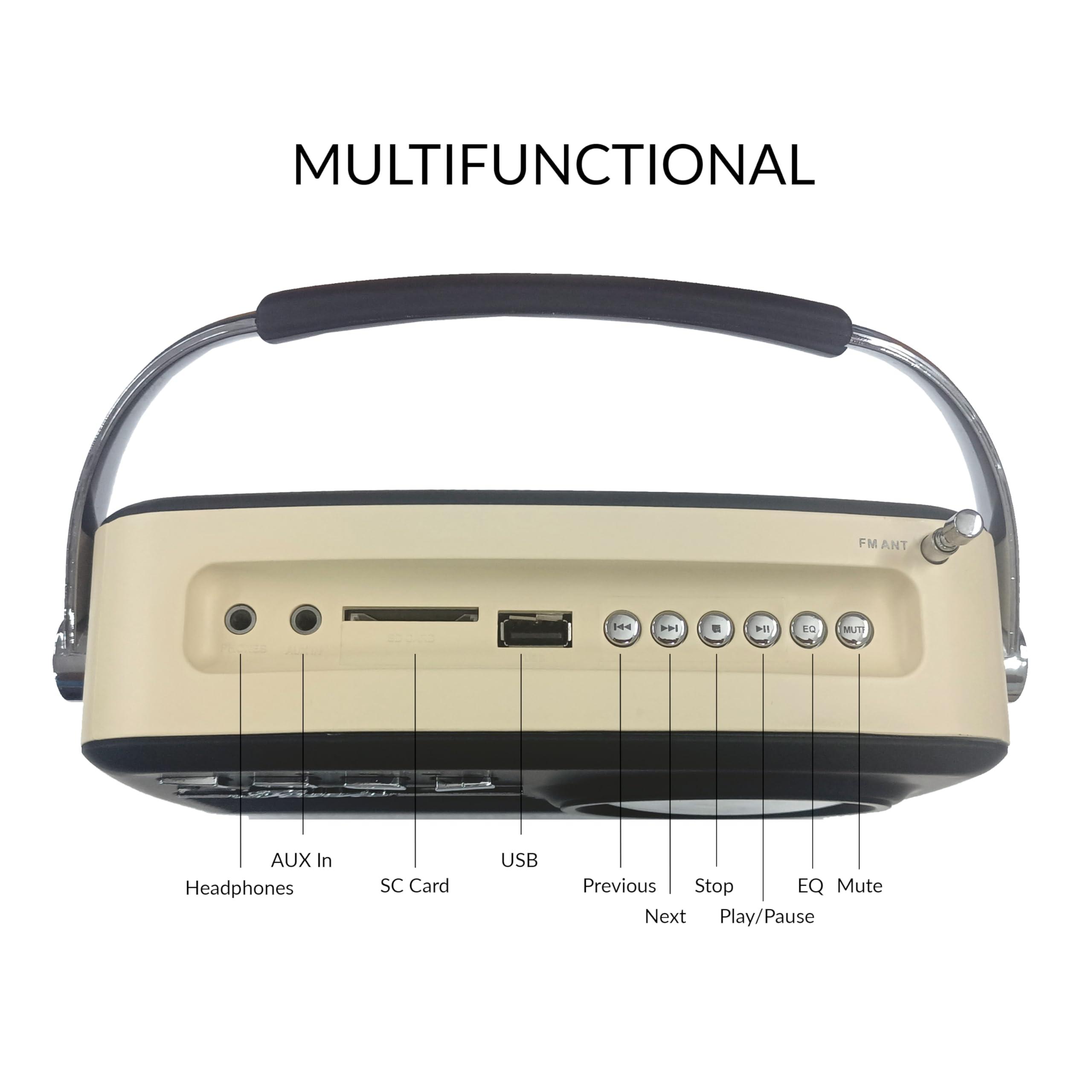 Supersonic Supersonic SC-1201BT Retro Portable Bluetooth Speaker with Vintage Vibes, AM/FM Radio, USB/SD Card/AUX Inputs, in a Cute Old Fashion Style for Kitchen Desk Bedroom Decor Aesthetic Gift for Friend