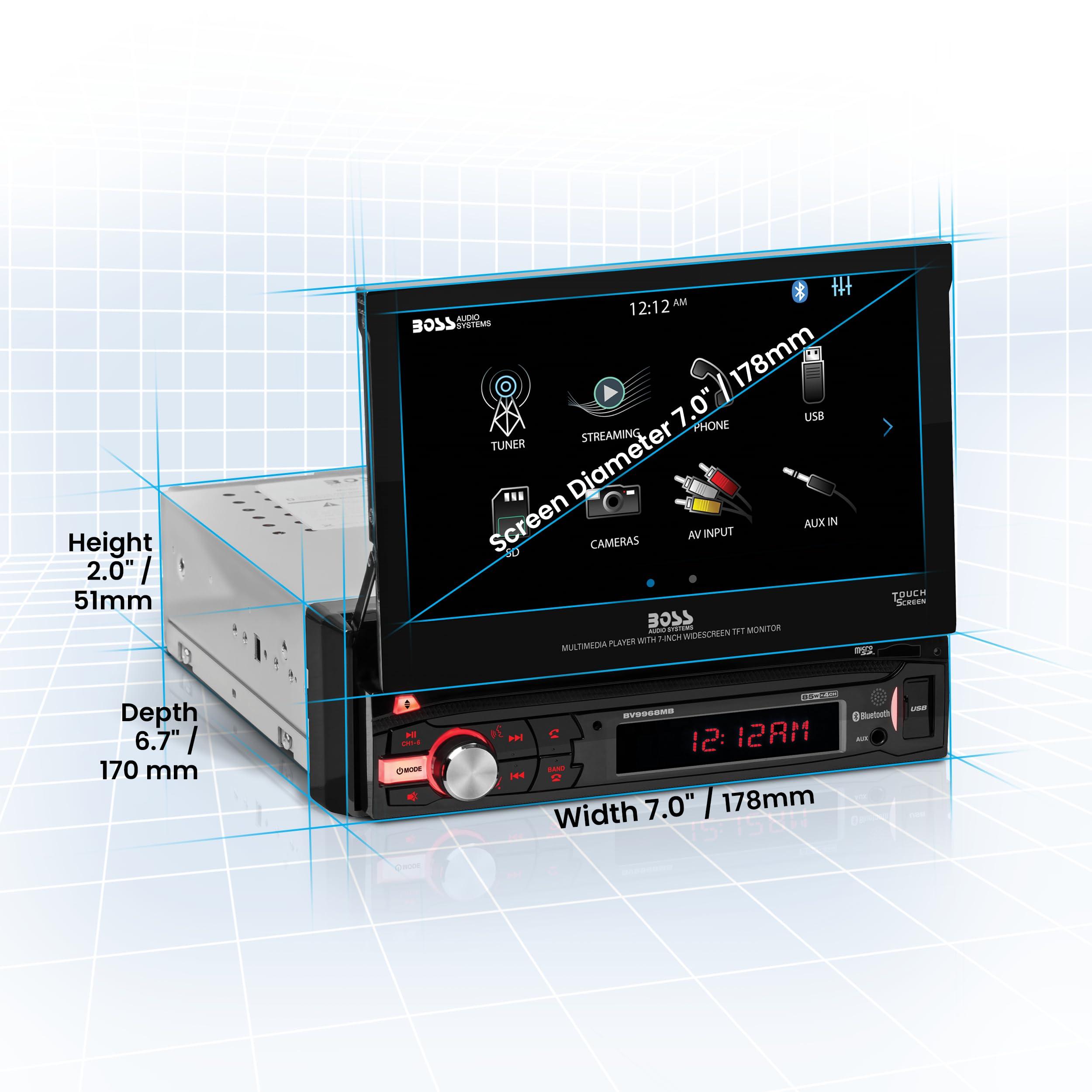 BOSS Audio Systems BOSS Audio Systems BV9968MB Car Stereo System - Single Din 7 Inch Head Unit, Touchscreen, Bluetooth Audio and Hands-Free Calling, AM/FM Radio Receiver, No CD Player, Aux-in, USB