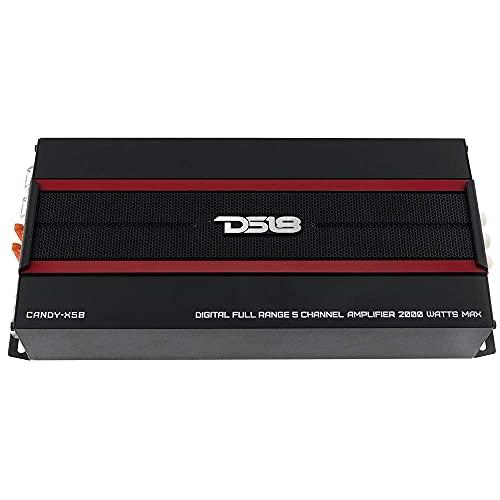 DS18 DS18 CANDY-X5B Amplifier in Black - Class D, 5 Channels, 2000 Watts Max, Digital, 1/2/4 Ohm, with Remote Subwoofer Level Controller - Compact Amplifier for Speakers in Car Audio System
