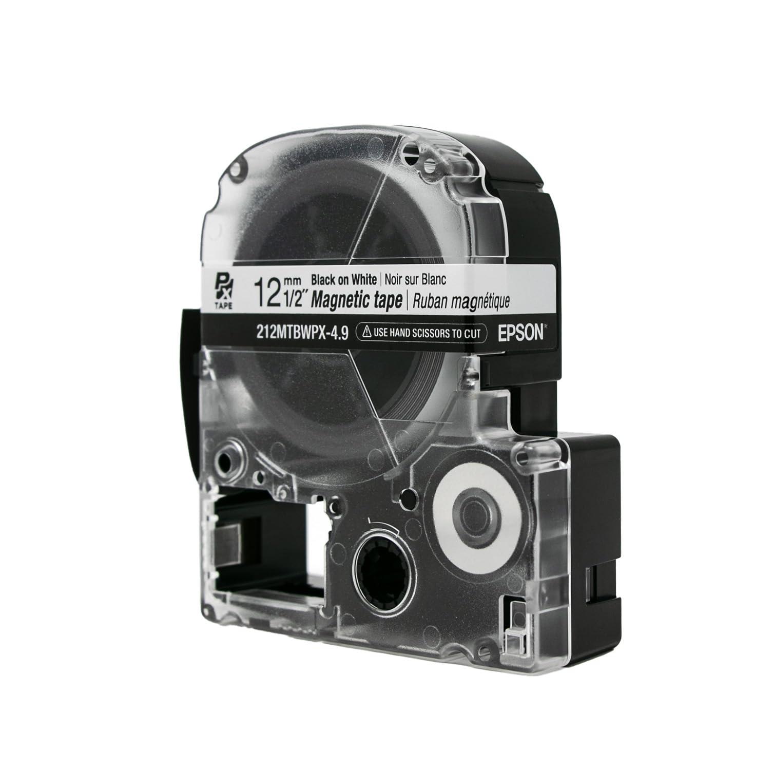 LABELWORKS Epson LABELWORKS 212MTBWPX-4.9 Magnetic Tape Cartridge - Black on White Magnet Label Maker Tape - 1/2\" (12MM) Wide, 4.9 ft, White