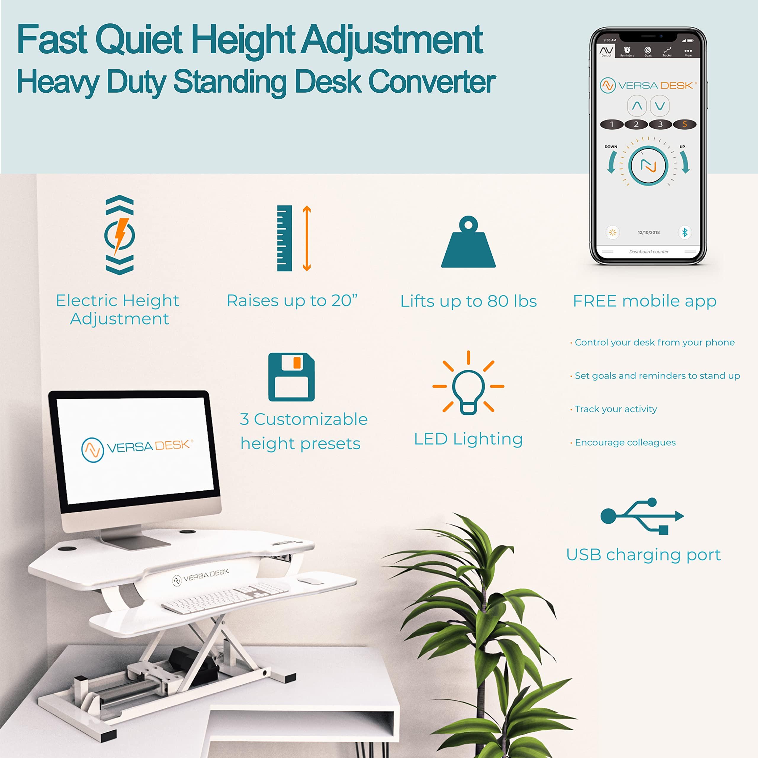 VERSADESK VERSADESK PowerPro Elite 36 x 31 Smart Corner Standing Desk Converter | Mobile App Adjustable Sit-Stand Desk Riser w/Keyboard Tray & USB & USBC Ports | for Home or Office - Black