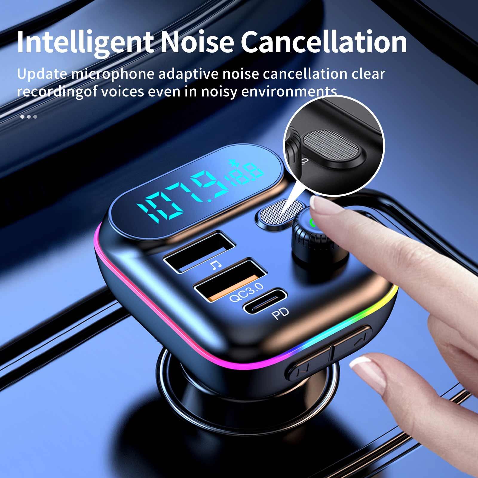 Sanxup Bluetooth Adapter for Car, Wireless FM Radio Transmitter, Wireless Bluetooth 5.0, MP3 Music Player, QC3.0 + PD 20W USB Car Charger, 7 Colors LED Backlit