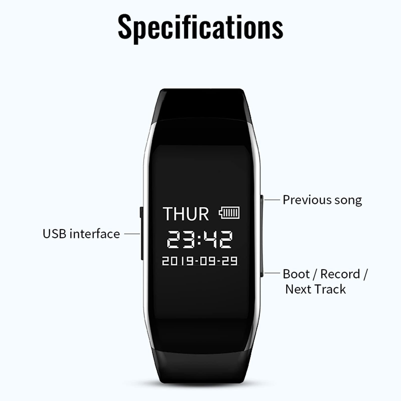 FOSA Digital Voice Recorder Watch, Sound Recording Device, Smart Watch Bracelet Voice Recorder,360 Degree Pickup, DSP Noise Reduction, Intelligent Voice Activated Recording, Timestamp (8G)