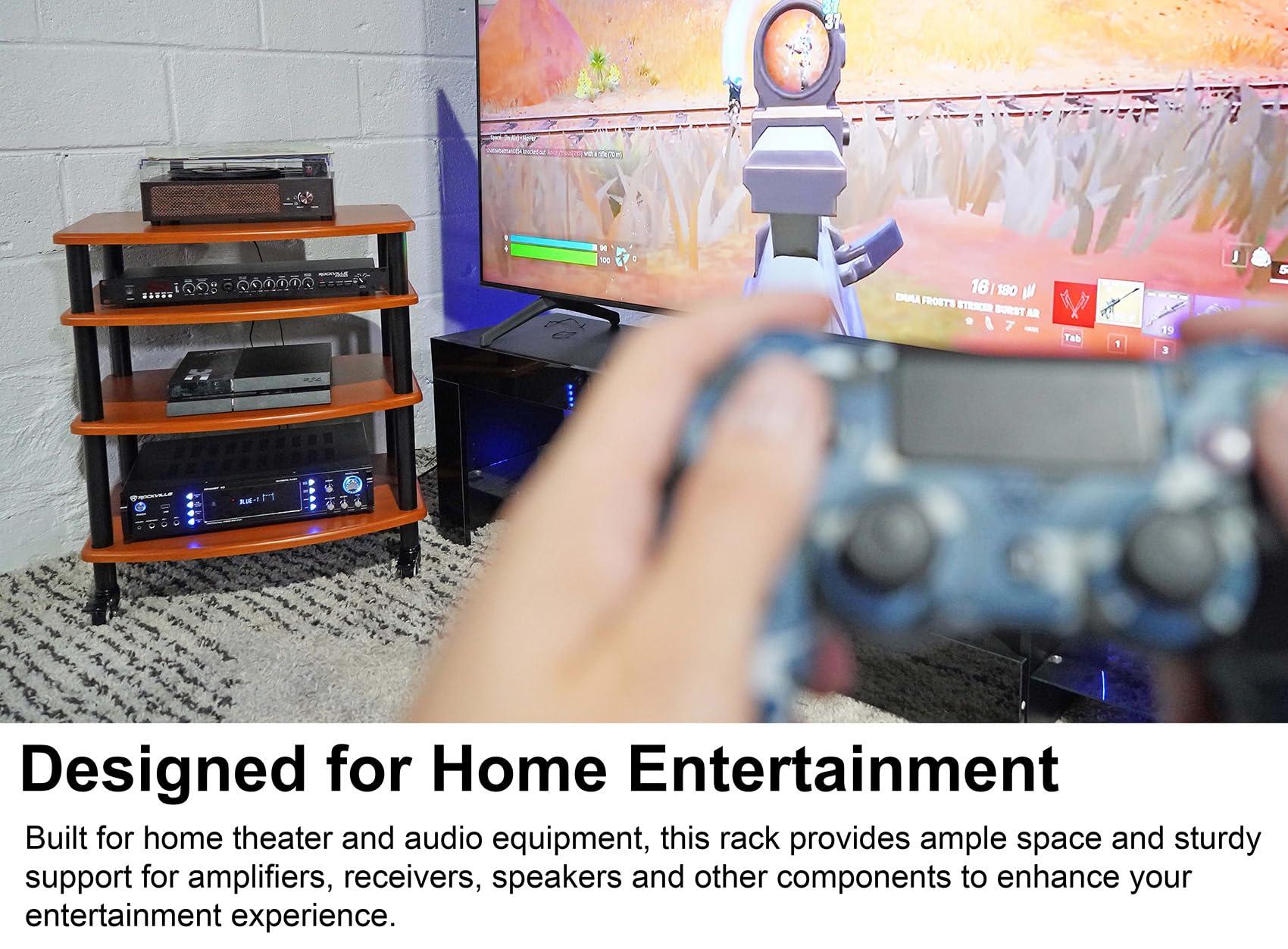 Rockville Rockville Bundle FLX Classic Wood Adjustable Height 4 Shelf Home Theater A/V Rack Stand Bundle Shelf for FLX Classic Wood Add-On Shelf + Tubes for FLX (2 Items)