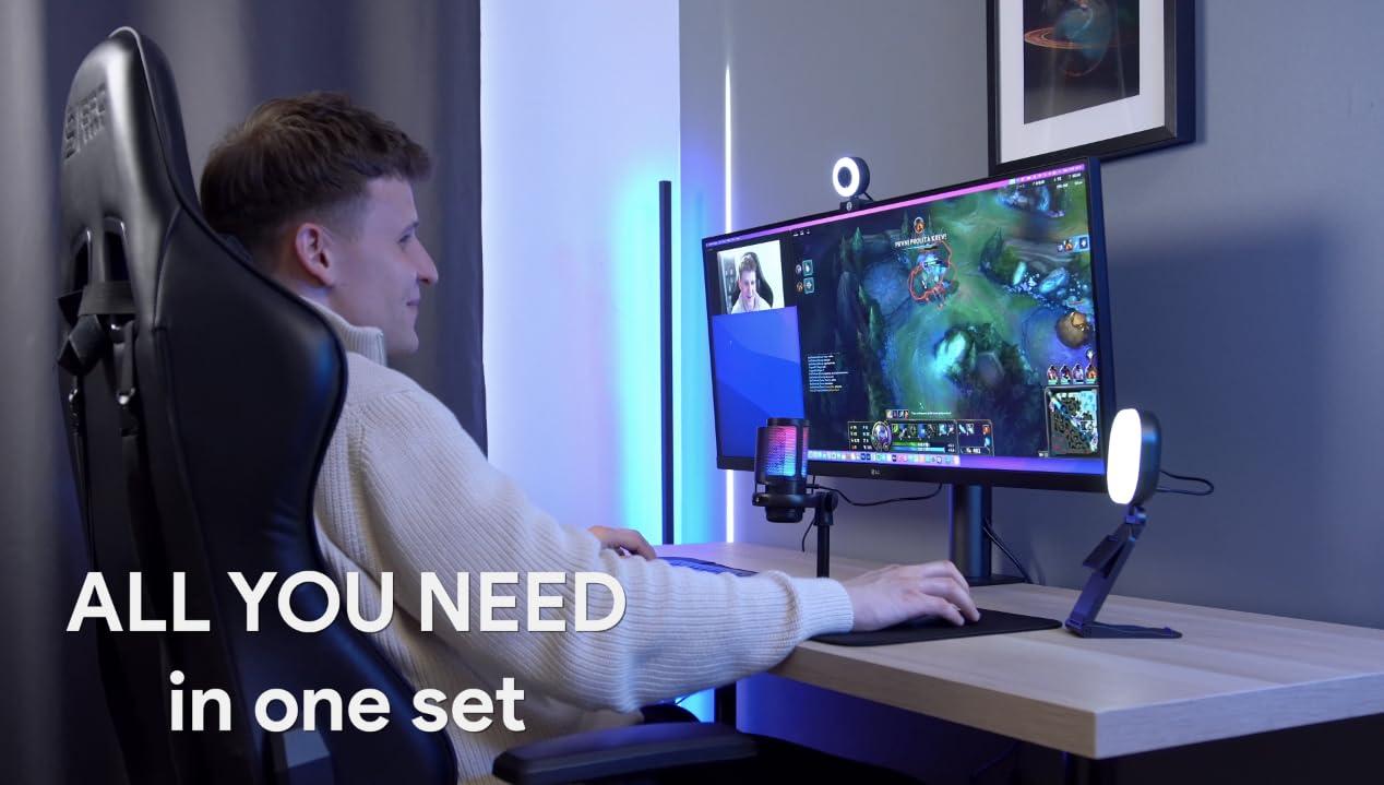 Abel Gaming Live Streaming Kit- Perfect for Streaming Video Games on Twitch, YouTube, Podcasts and Working from Home. includes 1920x1080p Webcam, Professional USB Microphone, and One LED Multi-Color Light
