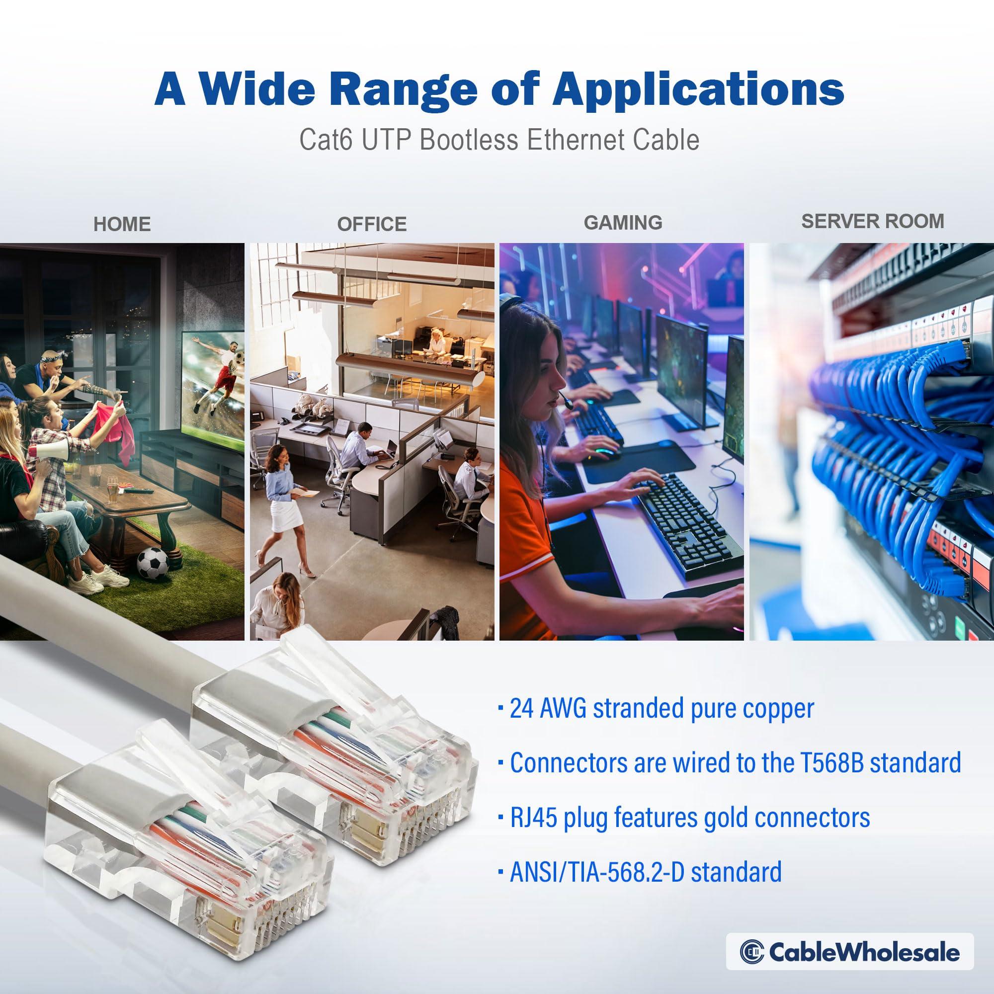 CableWholesale CableWholesale 14 Foot Cat6 Gray Ethernet Patch Cable, Bootless, 24AWG Network Cable with RJ45 Gold Plated Connector, 4 Pair Stranded Bare Copper, Unshielded Twisted Pair (UTP) Internet Patch Cable