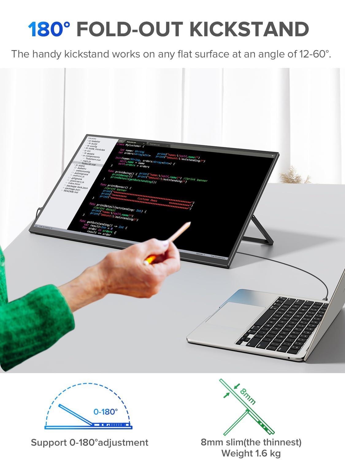 UPERFECT UPERFECT 22" QLED 2K Portable Monitor w/VESA & 180 Adjustable Stand, 25601440 QHD FreeSync IPS HDR Gaming Display, USB-C HDMI Travel Second Monitor for Laptop, Switch, Phone