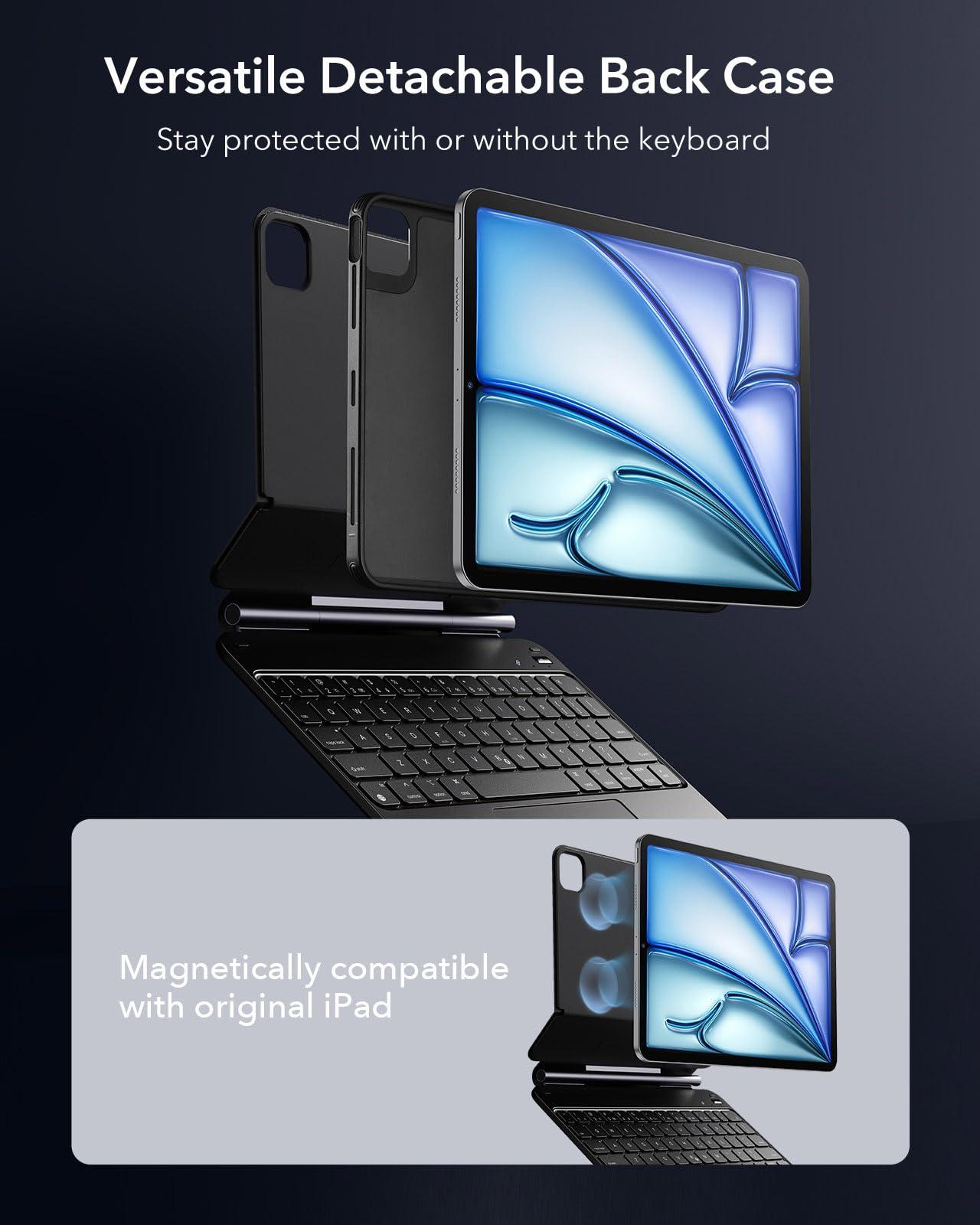 ESR ESR iPad Air 11 Inch Case with Keyboard (M3/M2, 2025/2024) & iPad Pro 11/Air 5th/4th Gen Keyboard, Easy-Set Magnetic Stand, Portrait/Raised Modes, with Removable Protective Case, Black