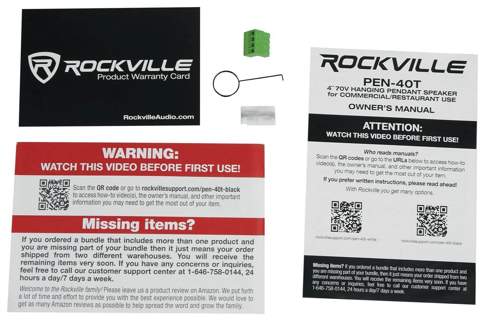 Rockville Rockville 5 PEN-40T Black 4" 70V Hanging Pendant Speakers Commercial/Restaurant