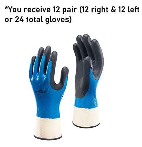 SHOWA SHOWA 377M-07 Nitrile Foam Coating on Nitrile Glove with Polyester/Nylon Knit Liner, Medium (Pack of 12 Pairs)