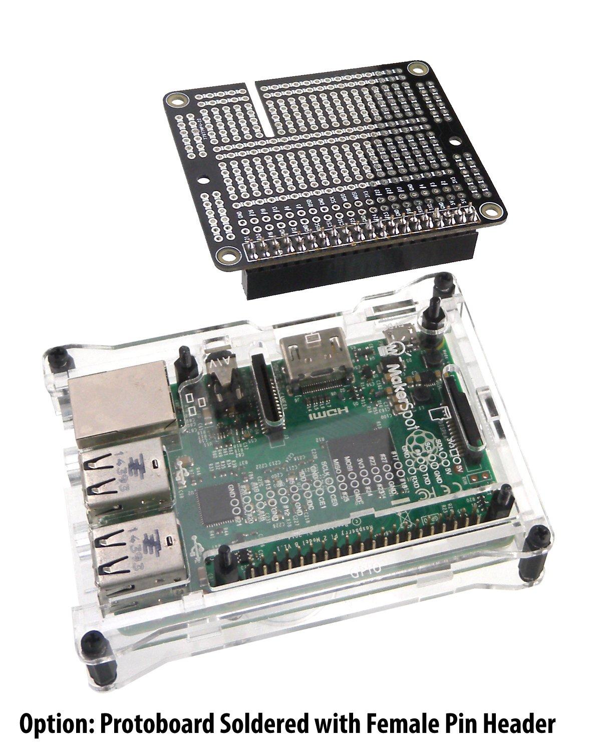 MakerSpot MakerSpot, Raspberry Pi 3 Prototyping Board Proto Breadboard HAT by MakerSpot Soldered with Female Pin Connector PCB for Raspberry Pi 2 Pi 3 A+ B+ (1 Pack)