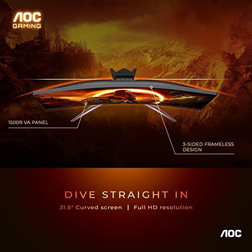 AOC AOC C32G2 32" Curved Frameless Gaming Monitor FHD, 1500R Curved VA, 1ms, 165Hz, FreeSync, Height adjustable, 3-Year Zero Dead Pixel Policy, Black
