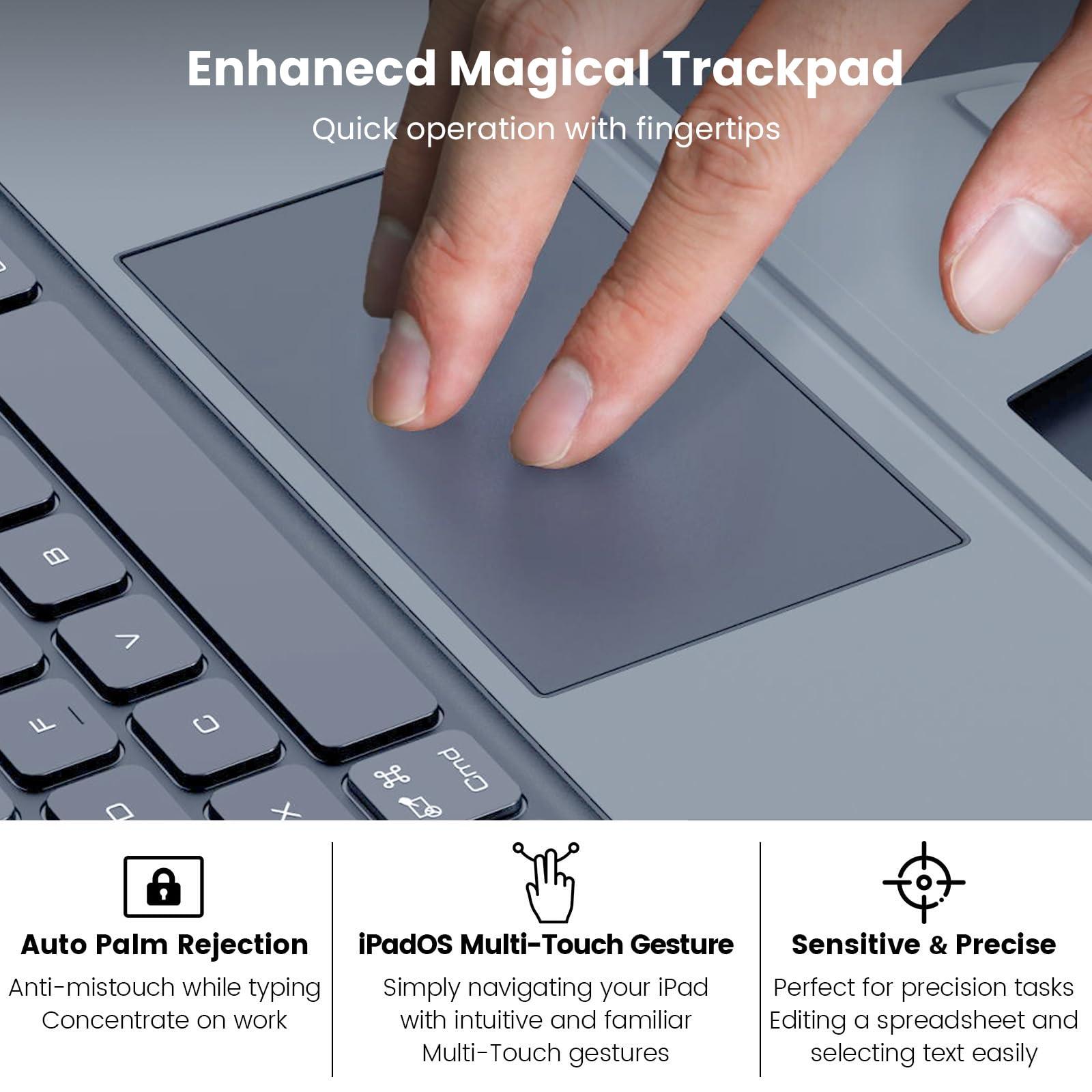 Nillkin Nillkin Keyboard Case for iPad Air 13-inch (M3 2025/M2 2024), iPad Pro 12.9-inch (6th/5th/4th/3rd Gen) Rugged Case with Detachable Keyboard, Magic Trackpad, 7-Color Backlit, Portrait/Landscape, Gray