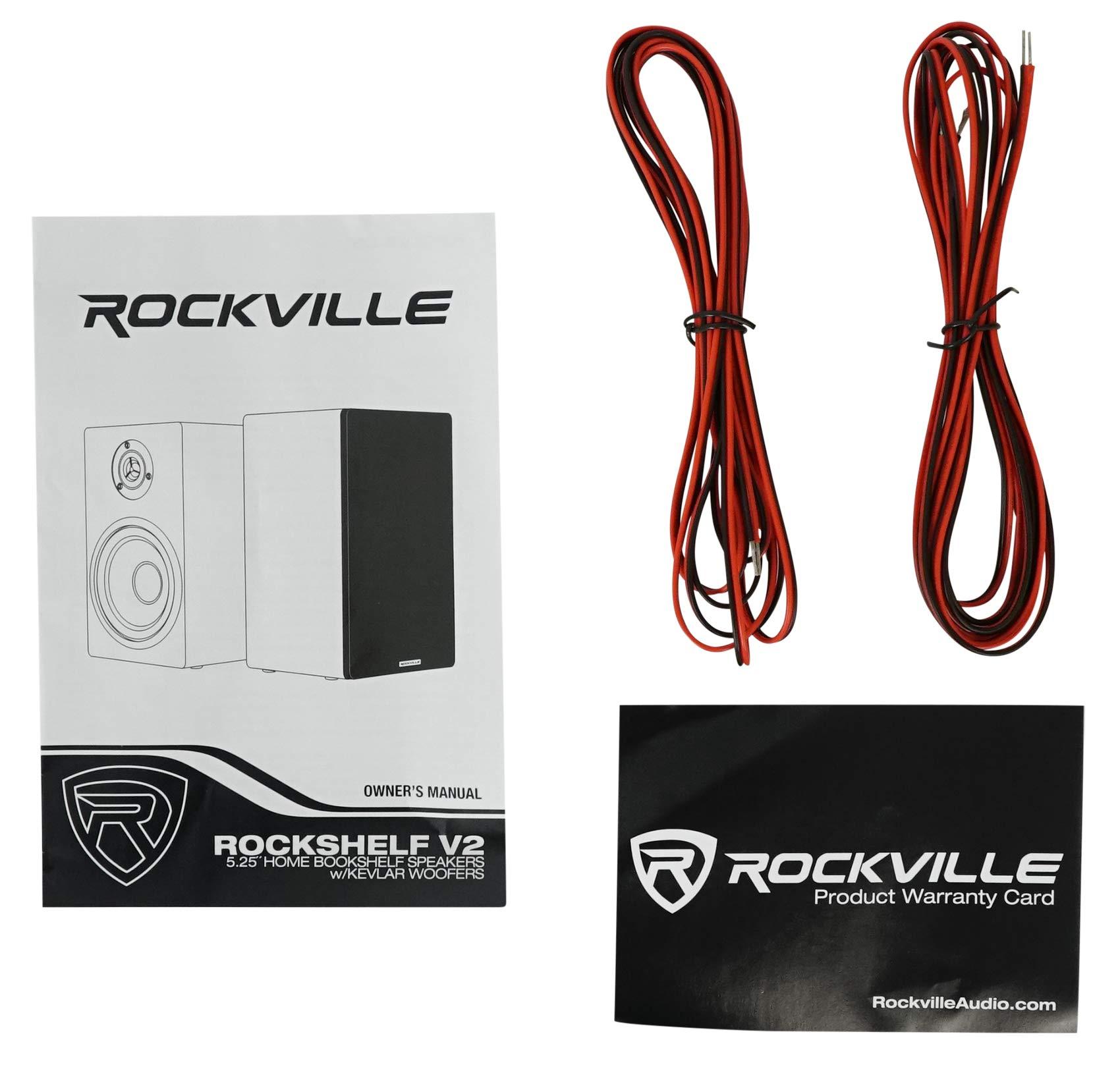 Rockville Rockville Bundle: (2) RockShelf 54W 360w White 5.25\" Home Theater Bookshelf Speakers Bundle with (2) RS21W 21 inch Steel Bookshelf Speaker/Studio Monitor Stands (4 Items)