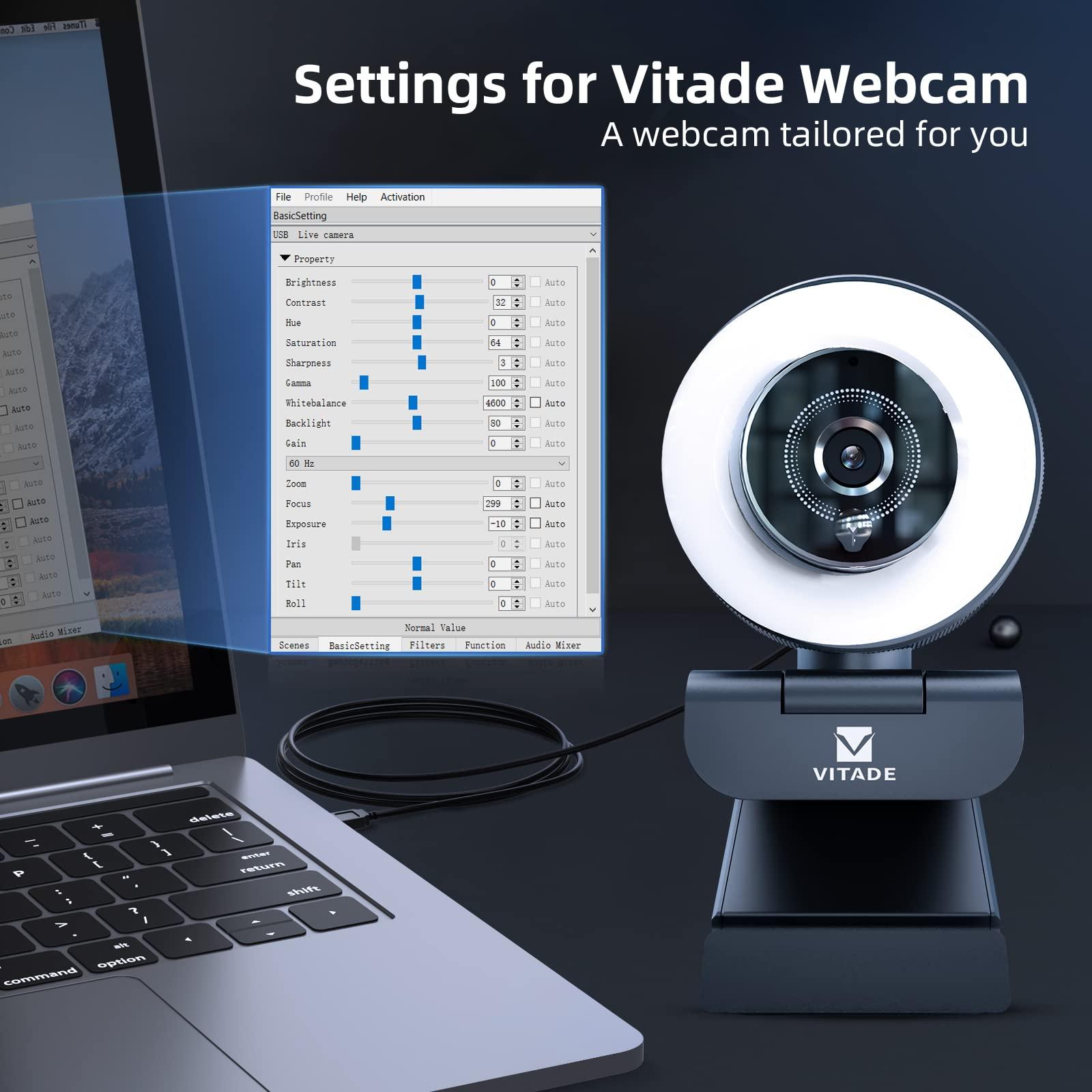 VITADE VITADE Streaming Webcam with Adjustable Ring Light, Full HD 1080P Webcam with Dual Microphones and Advanced Auto-Focus,Pro Web Camera for Online Learning, Zoom Meeting Skype Teams, Gaming Laptop