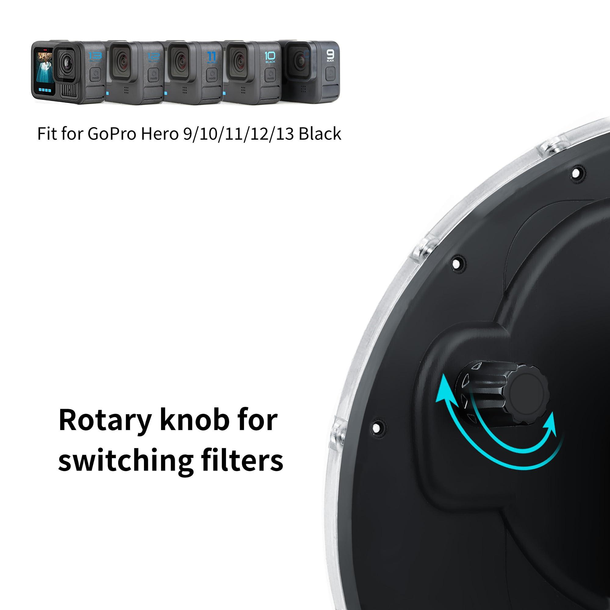 SOONSUN SOONSUN Dome Port for GoPro Hero 9 10 11 12 13 Black, Underwater Dome Lens with Waterproof Housing Case Built-in Switchable Red Filter, 10x Close-up Macro Filter and Standard Mode