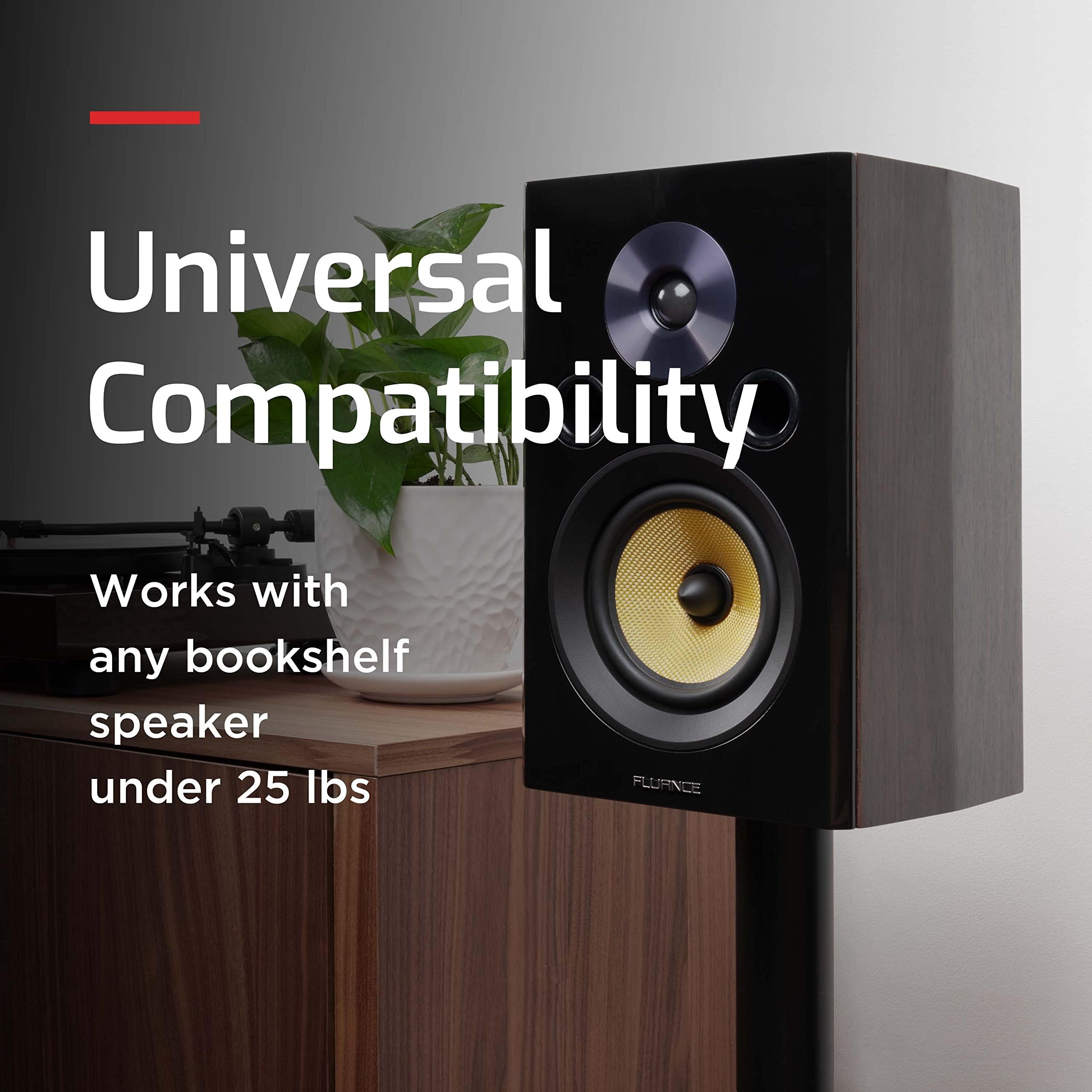 Fluance Fluance Floor Speaker Stands for Surround Sound and Bookshelf Speakers with Solid Construction, Adjustable Floor Spikes, Rubber Isolation Feet, Cable Management, Square Base - Matte Black/Pair (SS05S)