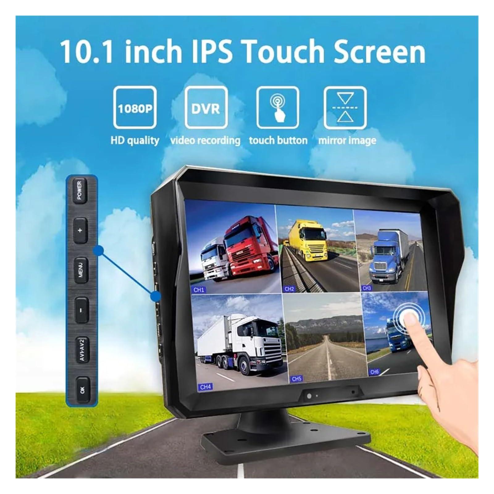 ZYKHPSYA ZYKHPSYA 10.1 inch 6 Channel Vehicle Camera Monitor System Touch Screen 1080P AHD Backup Cams Reversing Parking DVR Compatible for Truck/Bus/RV (Color : Camera Monitor Kit, Size : 32G), laiyong1987