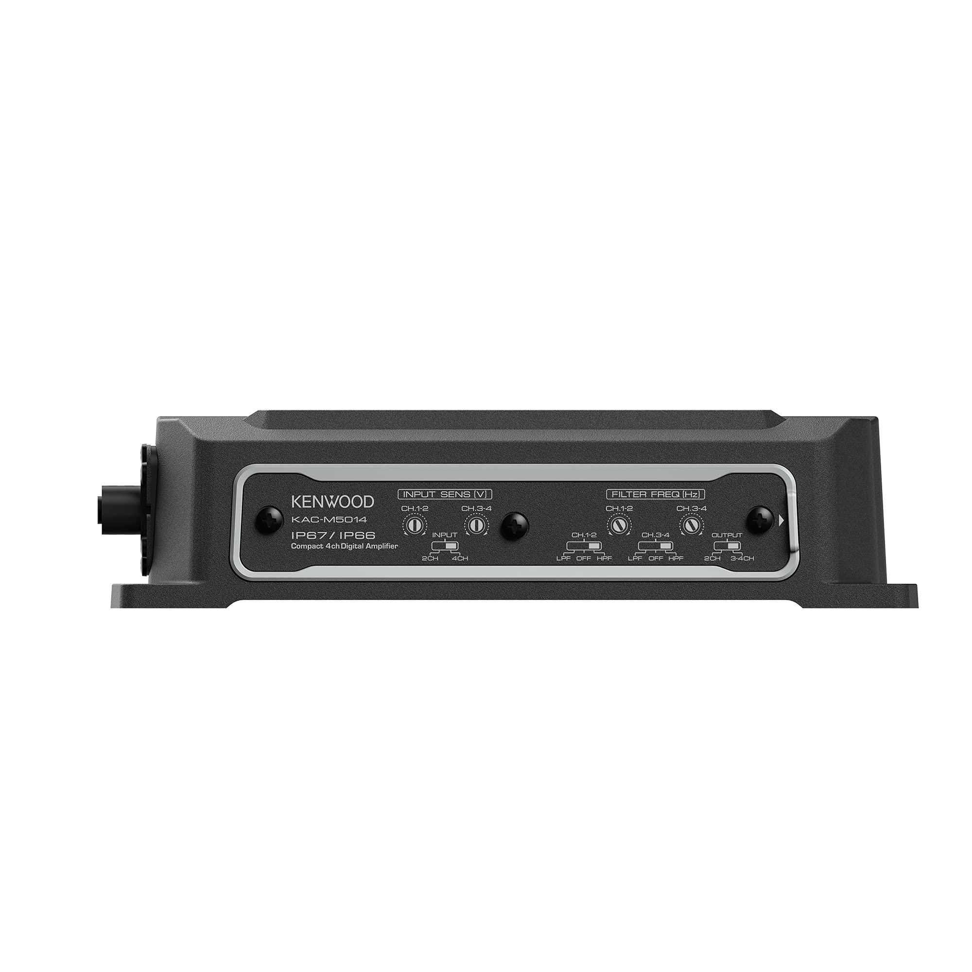 Kenwood KENWOOD KAC-M5014 4-Channel Compact Digital Amplifier (600W) for Car, Marine, UTV & Motorsport Vehicles, Solid Corrosion-Resistant Aluminum Chassis, IPX6, IPX7 & IP6X Certified and Vibration-Proof