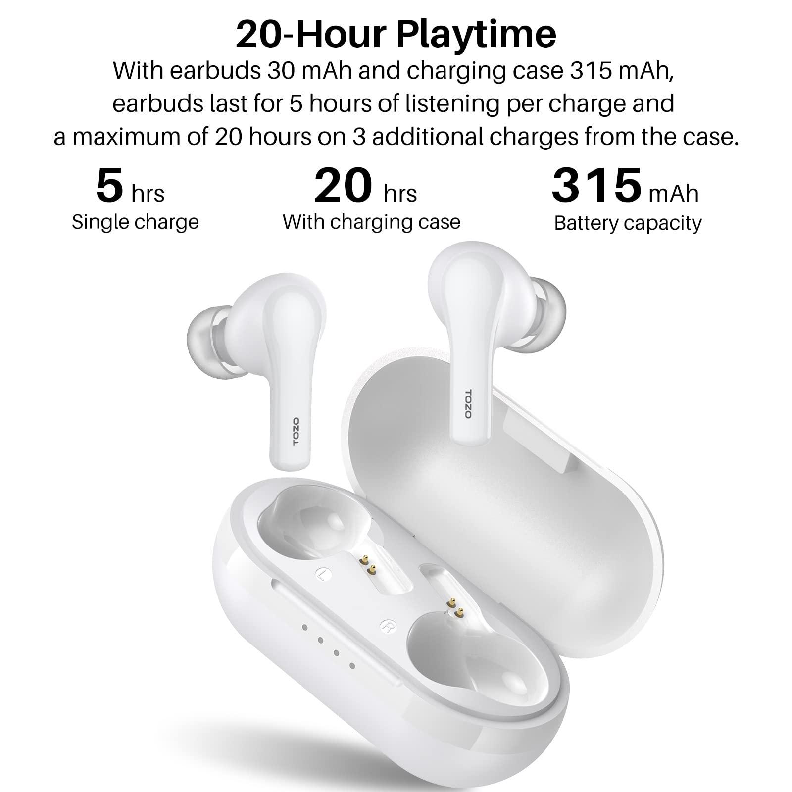 TOZO TOZO A2 Mini Wireless Earbuds Bluetooth 5.3 in Ear Light-Weight Headphones Built-in Microphone, IPX5 Waterproof, Immersive Premium Sound Long Distance Connection Headset with Charging Case, White