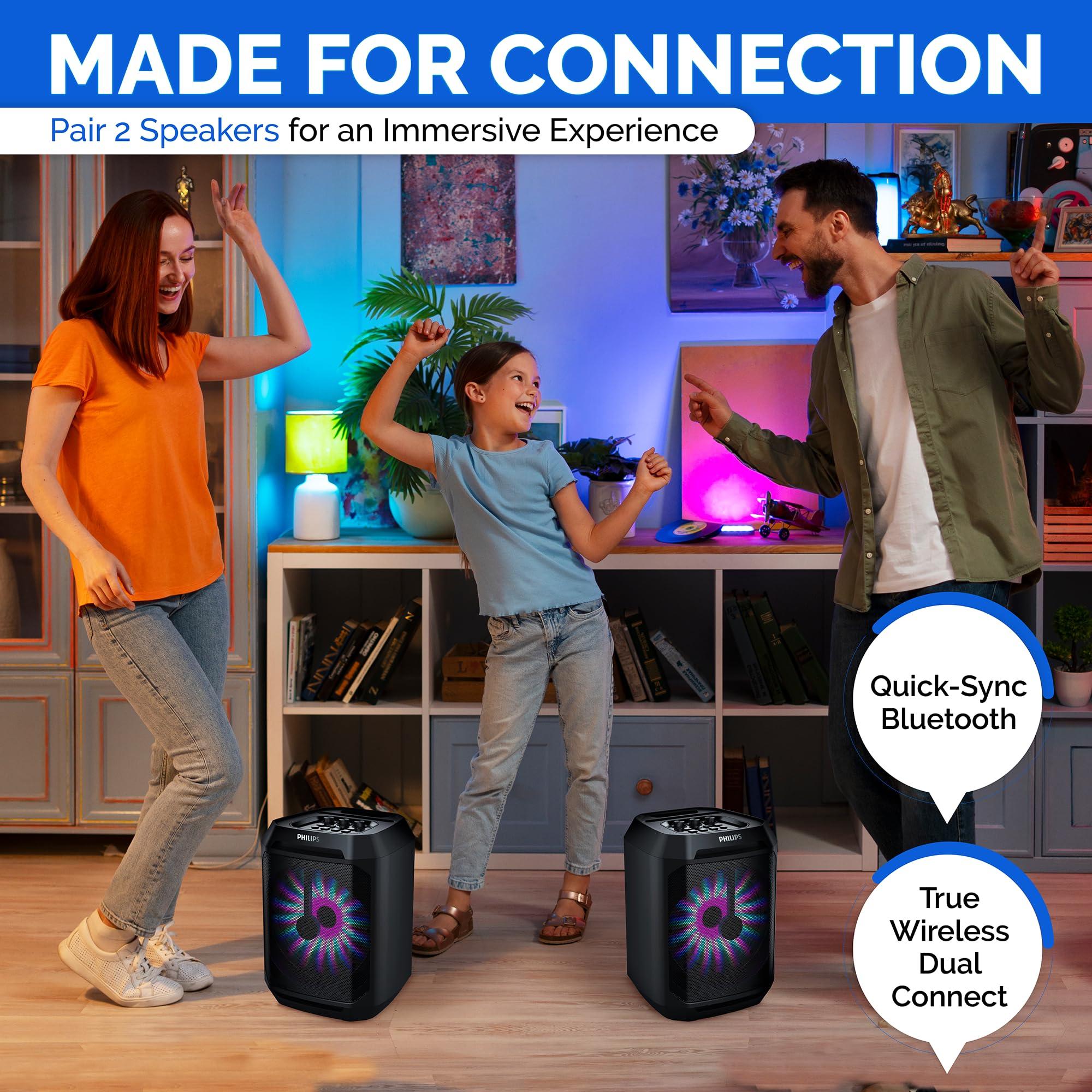 PHILIPS Philips Party Speakers Bluetooth Wireless, Portable Bluetooth Party Speaker with Bass Boost, Lights, Mic Input Karaoke Speaker for Home, Outdoors, & More