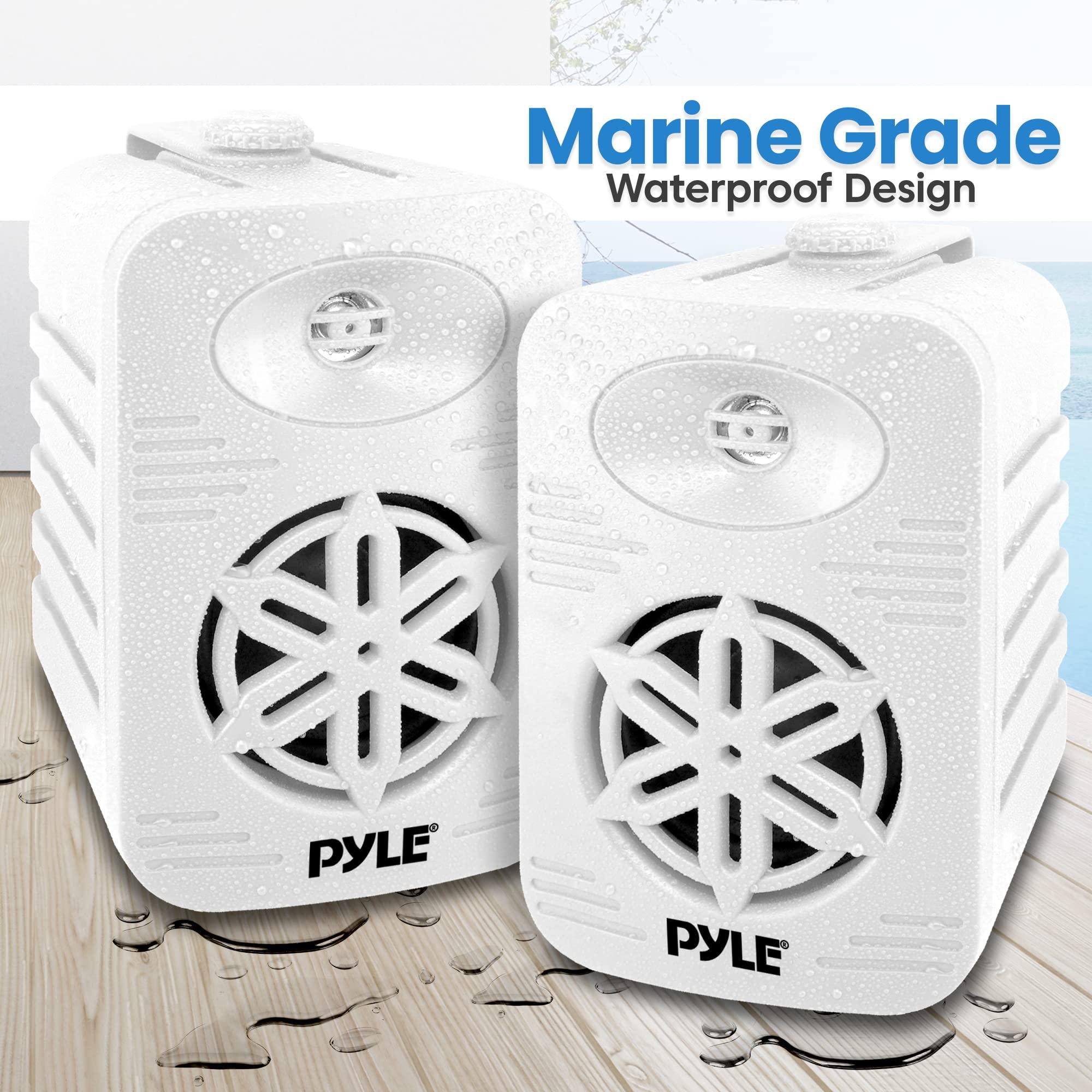 Pyle Jovial PlyeUSa Bluetooth Indoor Outdoor Speakers Pair-300 Watt Dual Waterproof 4 2-Way Full Range Speaker System w/1/2 High Compliance Polymer Tweeter-Home,Boat,Marine,Deck(White)(PDWRBT46WT)