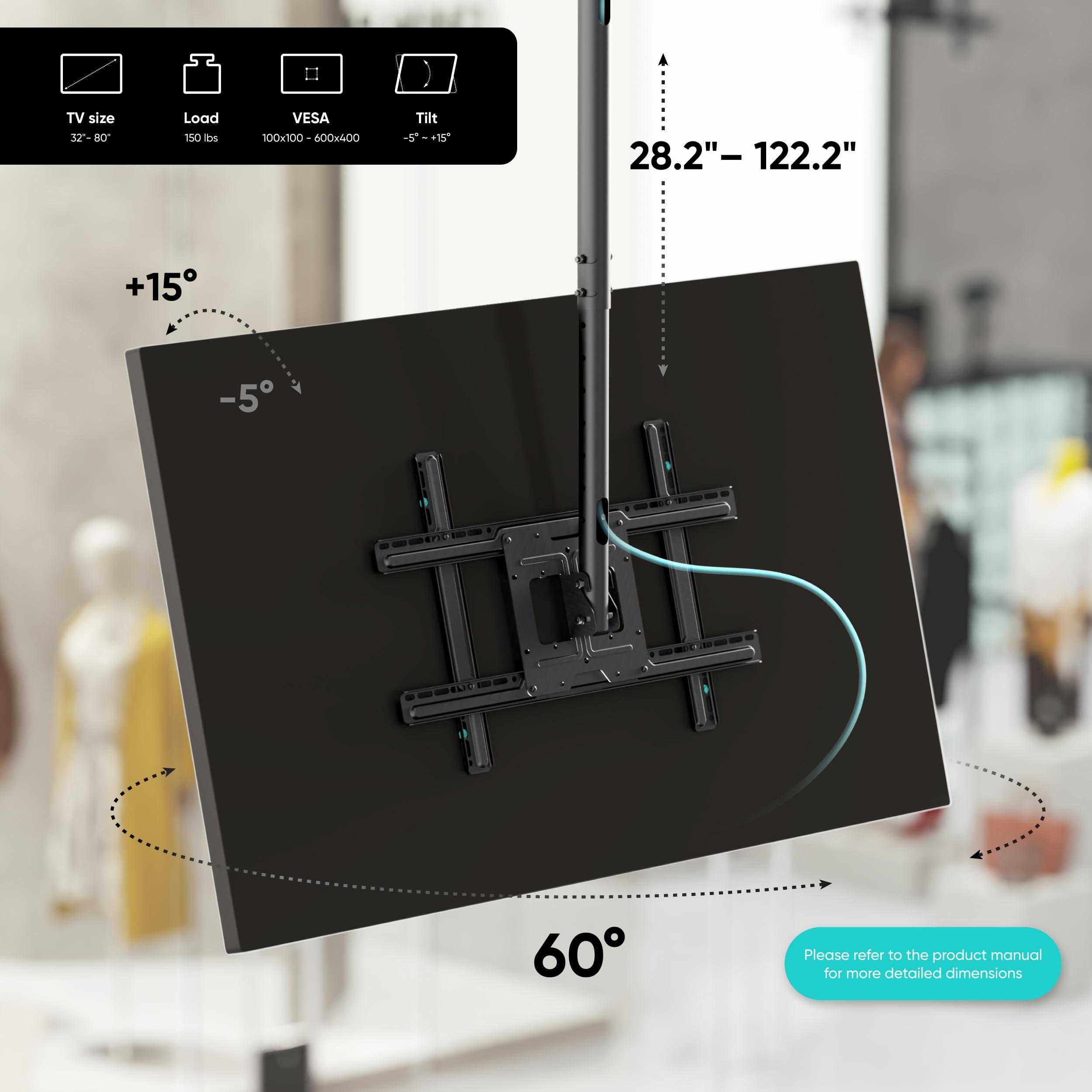 ONKRON ONKRON TV Ceiling Mount for 32-80 Inch Screen up to 150 lbs, Full Motion Ceiling TV Mount Swivel and Tilt max 600x400 VESA Long & Height Adjustable TV Mount Ceiling/Ceiling Mount TV Bracket Black