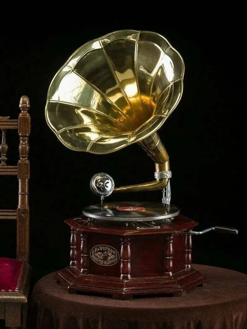 DirectNine Basics Antique Gramophone, Fully Functional Working Phonograph, Win-up Record Player
