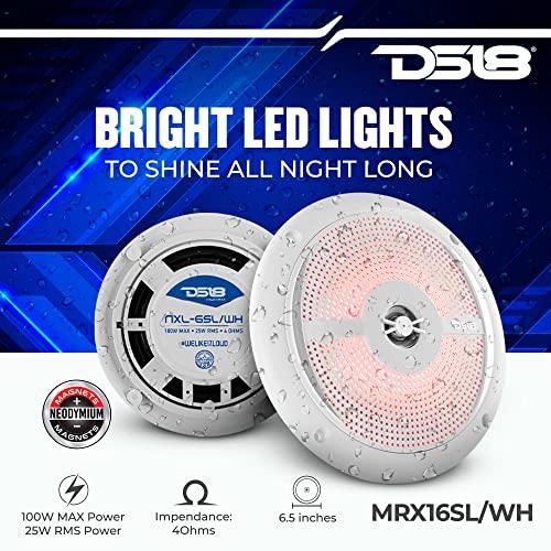 DS18 DS18 MRX16SL/WH Powersports & Marine Multimedia Radio & 2 Way 6.5” Slim Speaker Package – RGB Lights, Bluetooth, Waterproof