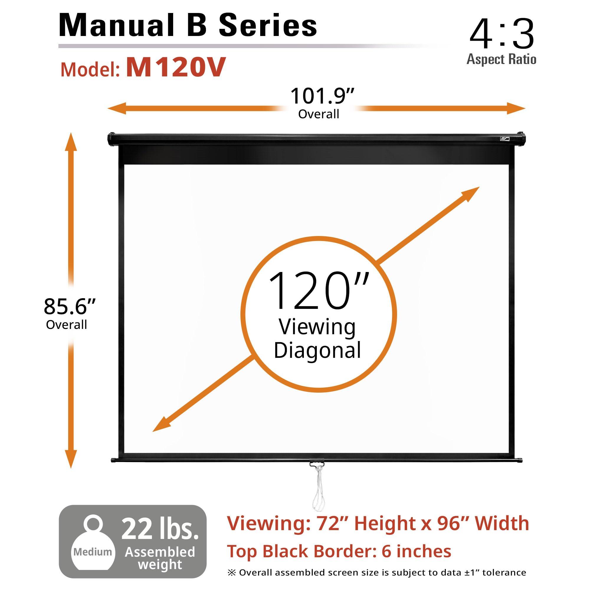 Elite Screens Elite Screens Manual B, 120-INCH 4:3, Manual Pull Down Projector Screen 4K / 8K Ultra HDR 3D Ready with Slow Retract Mechanism, 2-YEAR WARRANTY, M120V