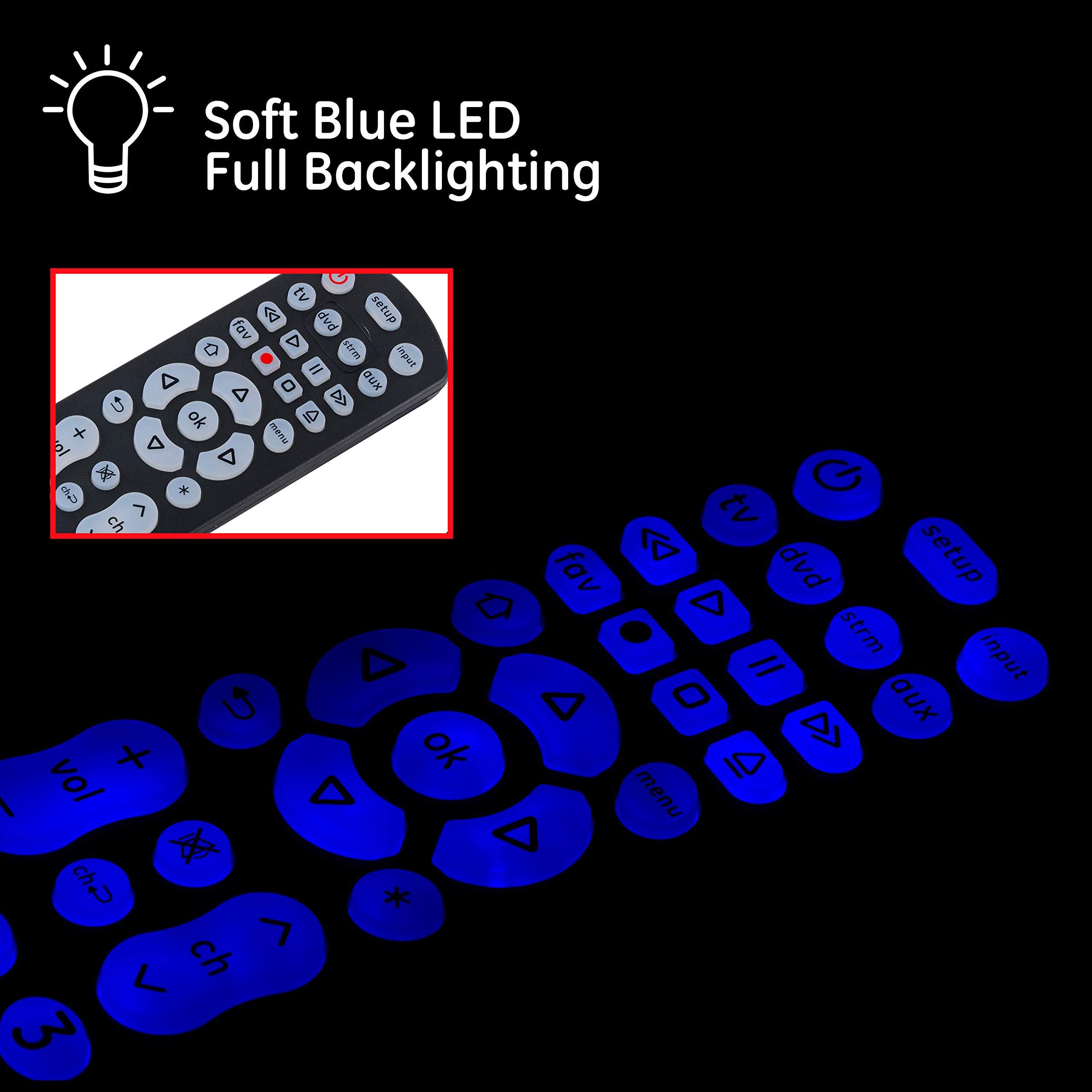 GE home electrical GE Backlit Buttons Universal Remote Control, Samsung TV Remote Control Replacement, Samsung Remote Control for Smart TV, Roku Remote Replacement, Vizio, LG TV, Sony, Apple TV, 4-Device, Black, 40081