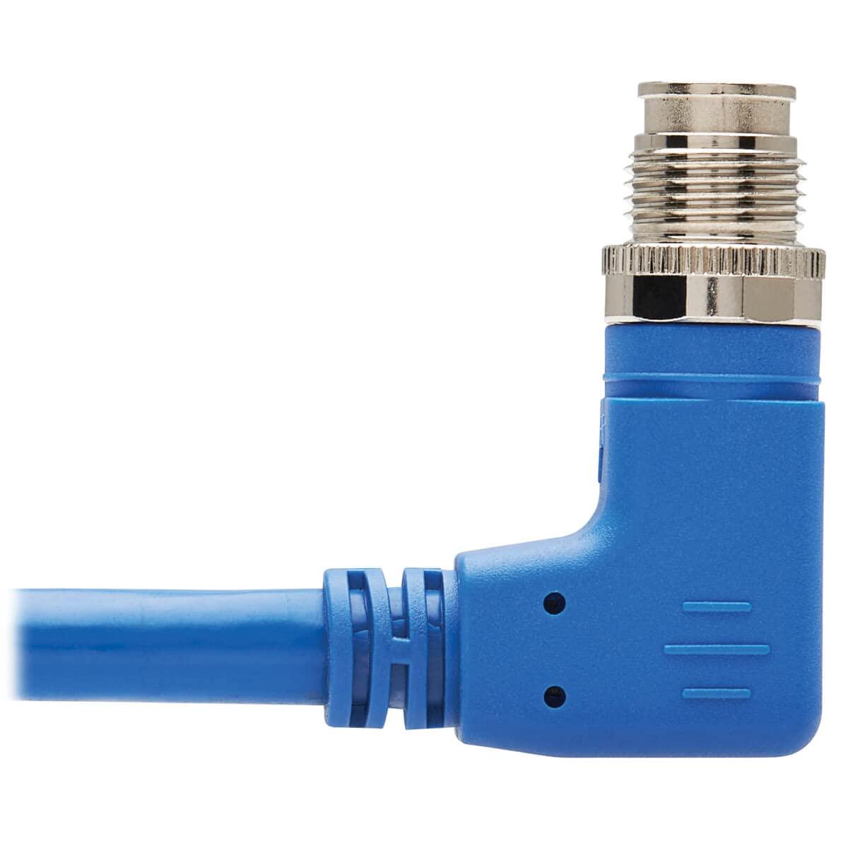 Tripp Lite Tripp Lite M12 X-Code Cat6a Shielded Ethernet Cable, Right-Angle M12/RJ45 Cable, 10G F/UTP CMR-LP (M/M), IP68, 60W Power Over Ethernet, Blue, 16.4 Feet / 5 Meters, (NM12-6A4-05M-BL)