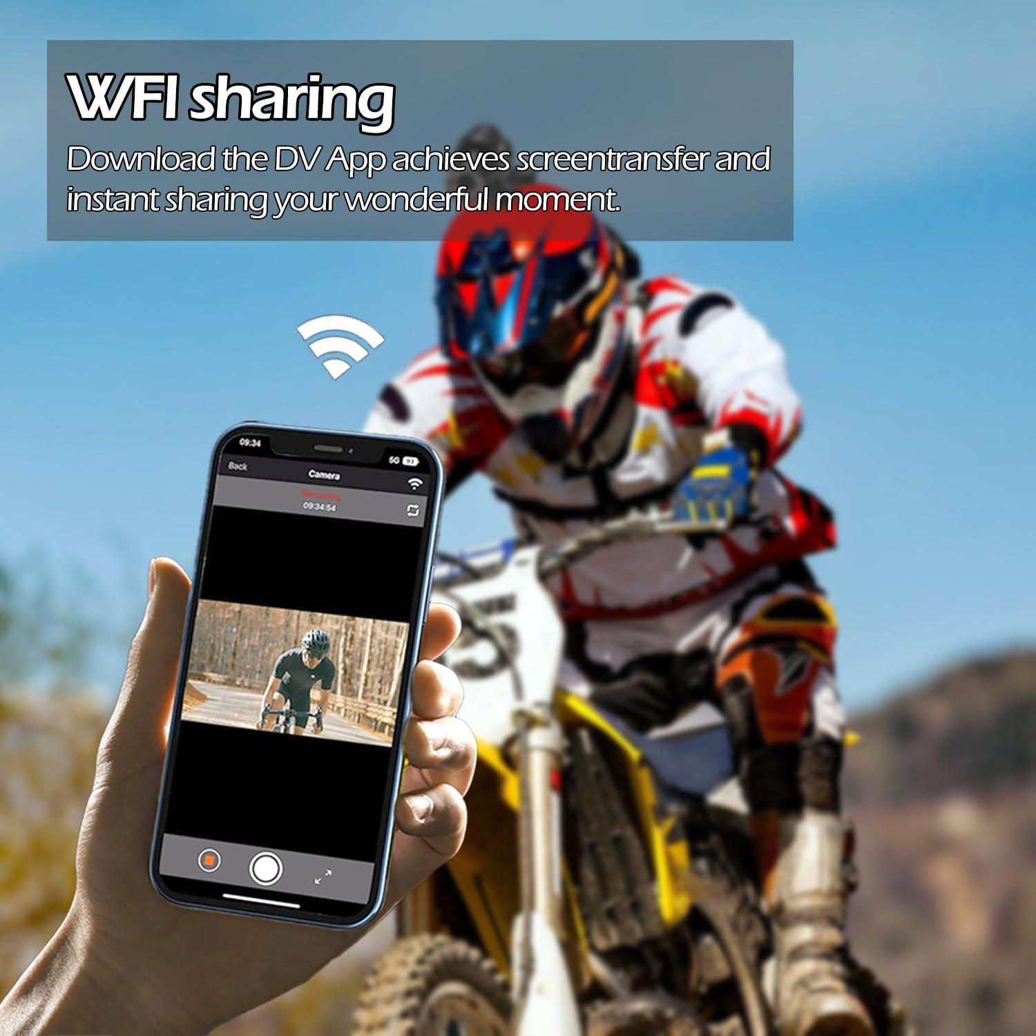 ABTOCWUK ABTOCWUK WiFi Motorcycle Helmet Camera, HD 1080P Bike Video Camera, IP66 Waterproof Motorbike Helmet Camera, Outdoor Sports Action Camera