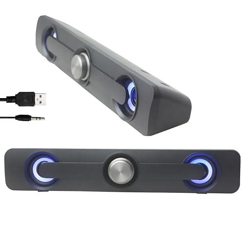 Syba GamesterGear Desktop Compact USB Powered Wired Multimedia Mini Stereo Sound Bar 3.5mm Audio Jack Blue LED 2.5 Watts Speaker